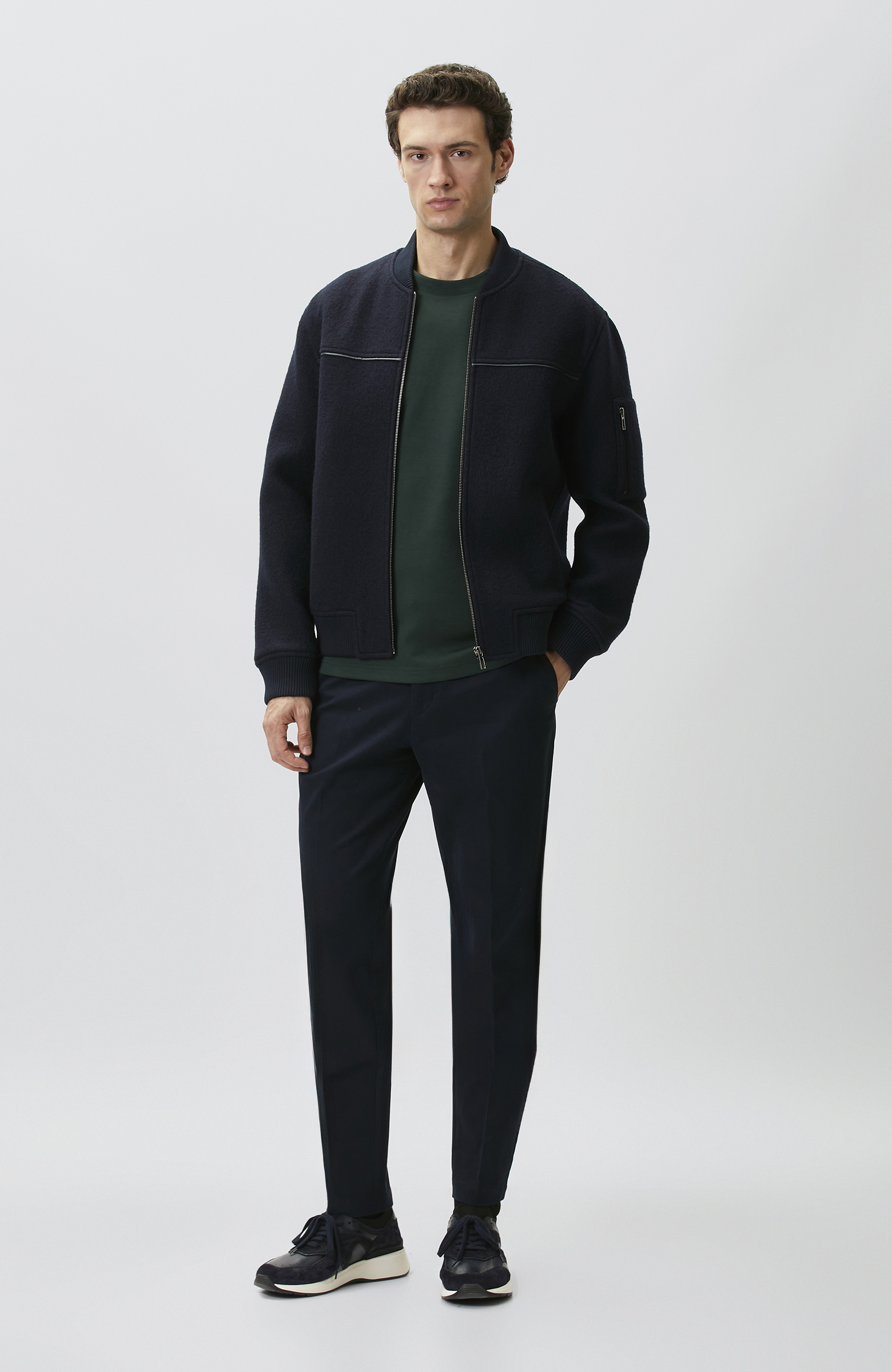 Lacivert Yün Bomber Mont