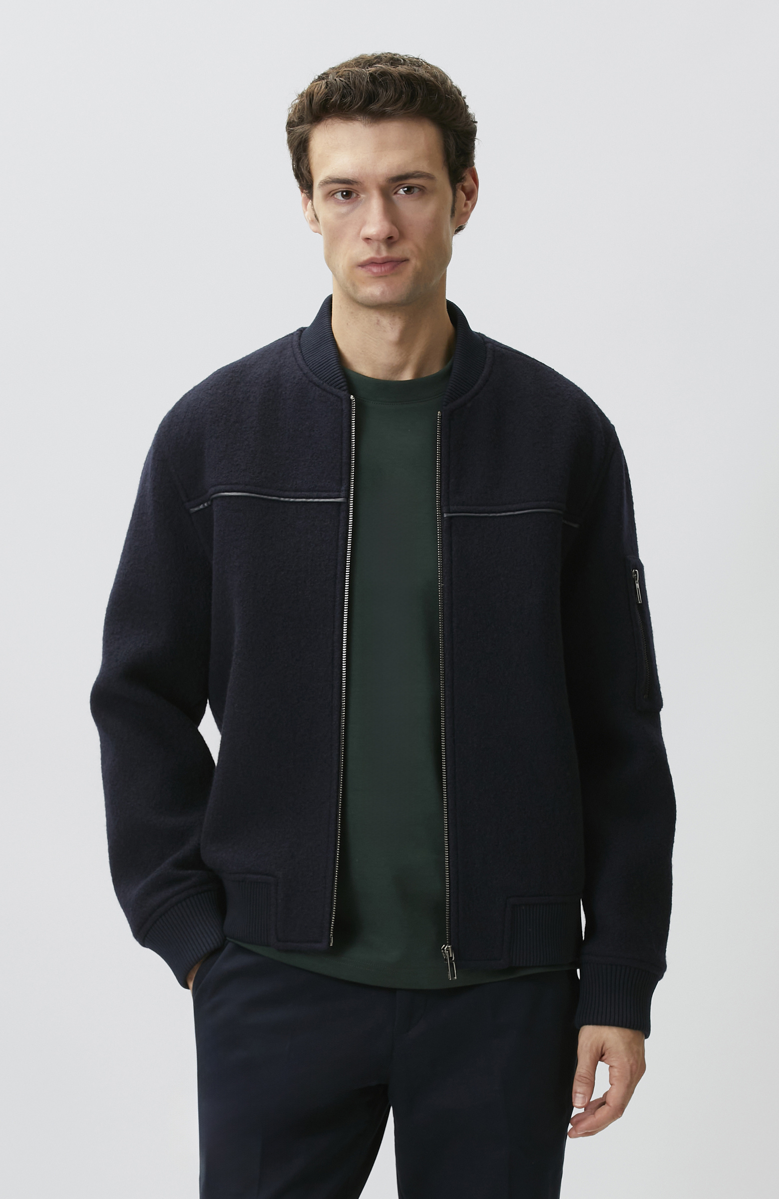 Lacivert Yün Bomber Mont