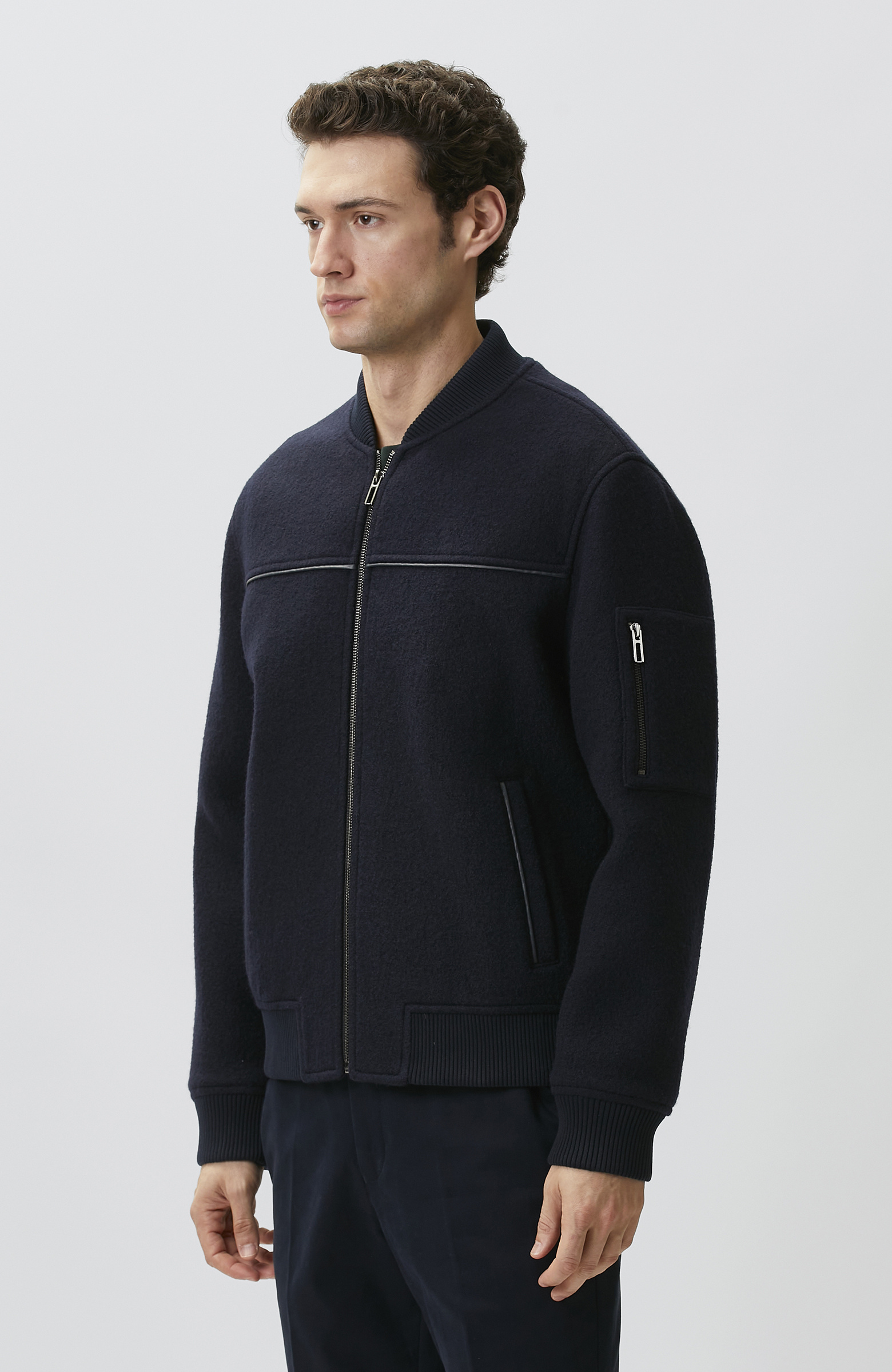 Lacivert Yün Bomber Mont