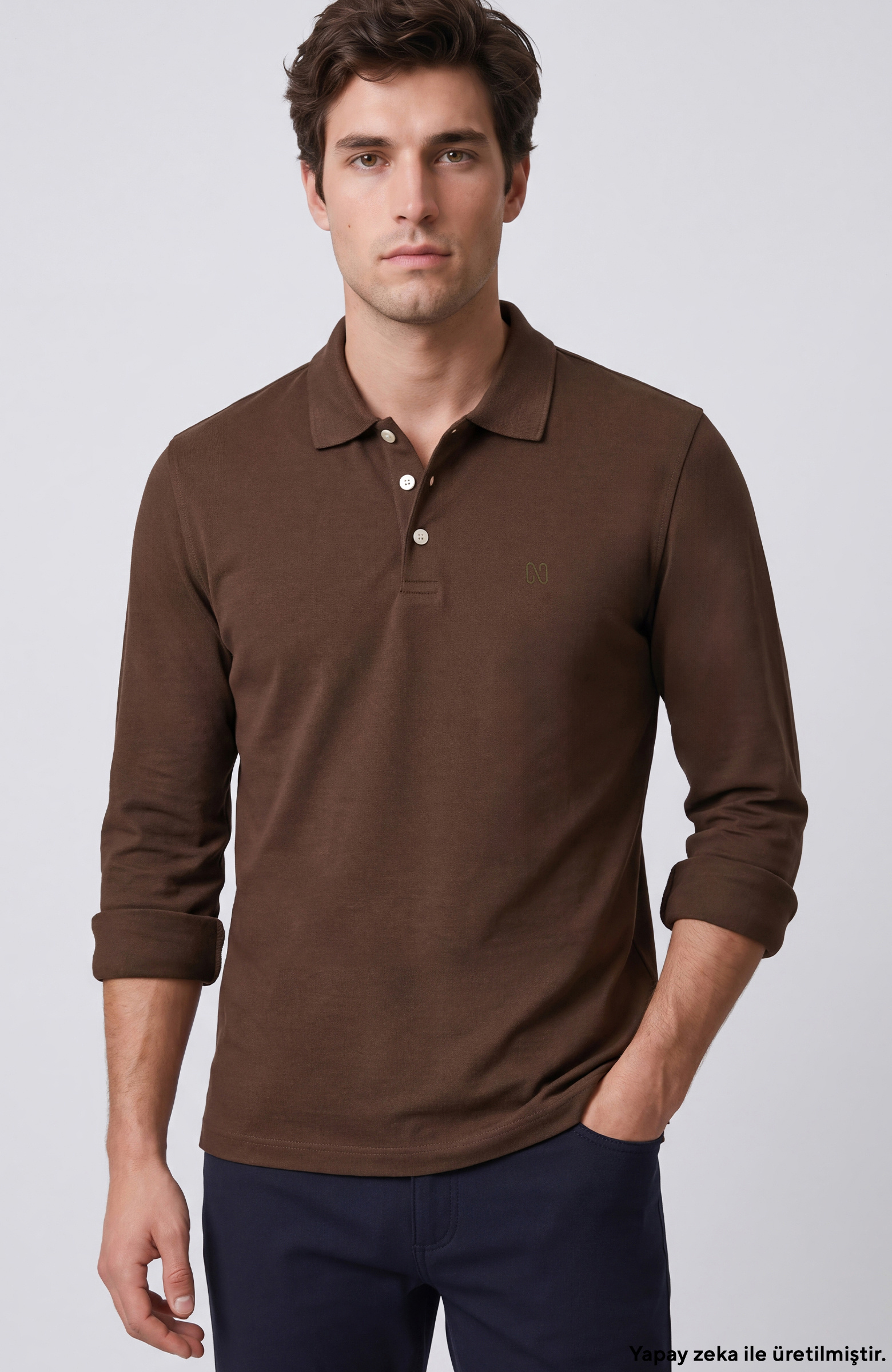 Haki Logolu Çıtçıtlı Polo Yaka Sweatshirt