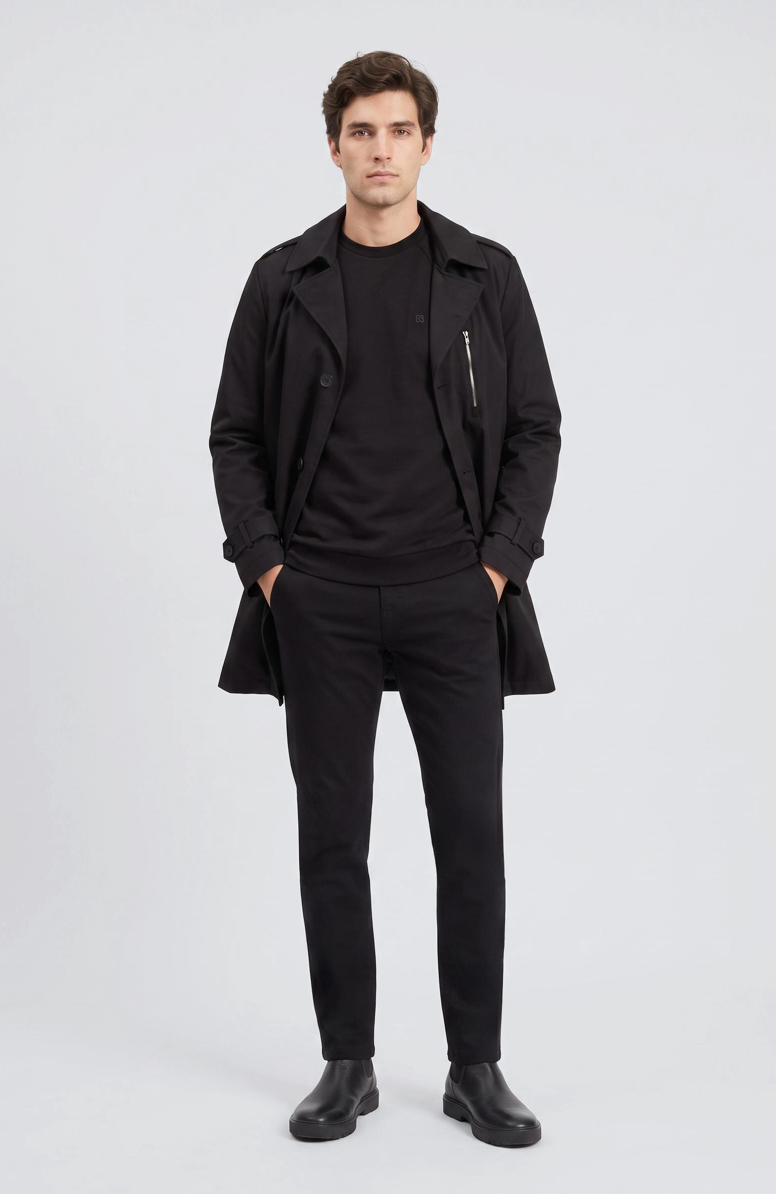 Siyah Bisiklet Yaka Basic Sweatshirt