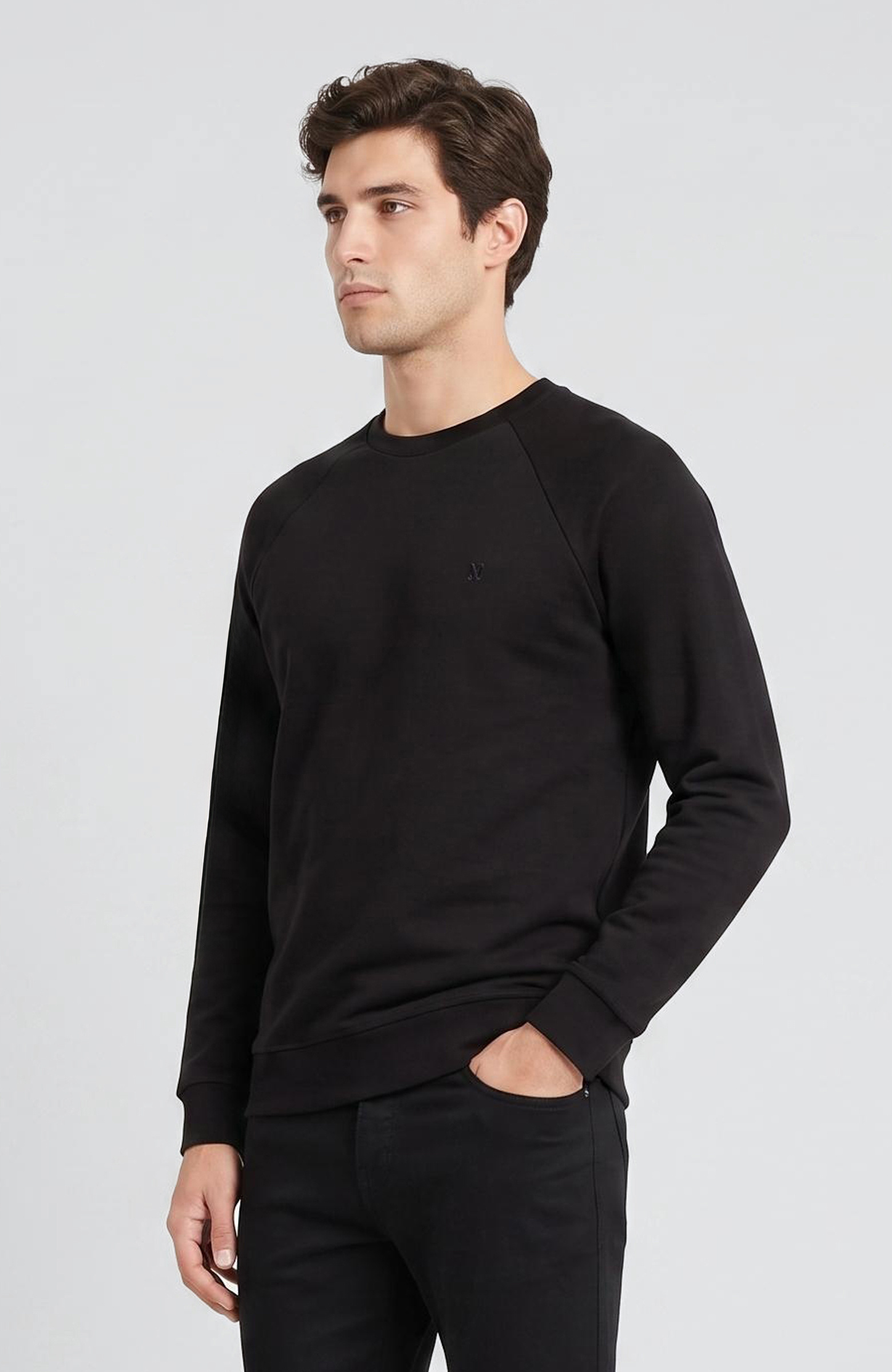 Siyah Bisiklet Yaka Basic Sweatshirt