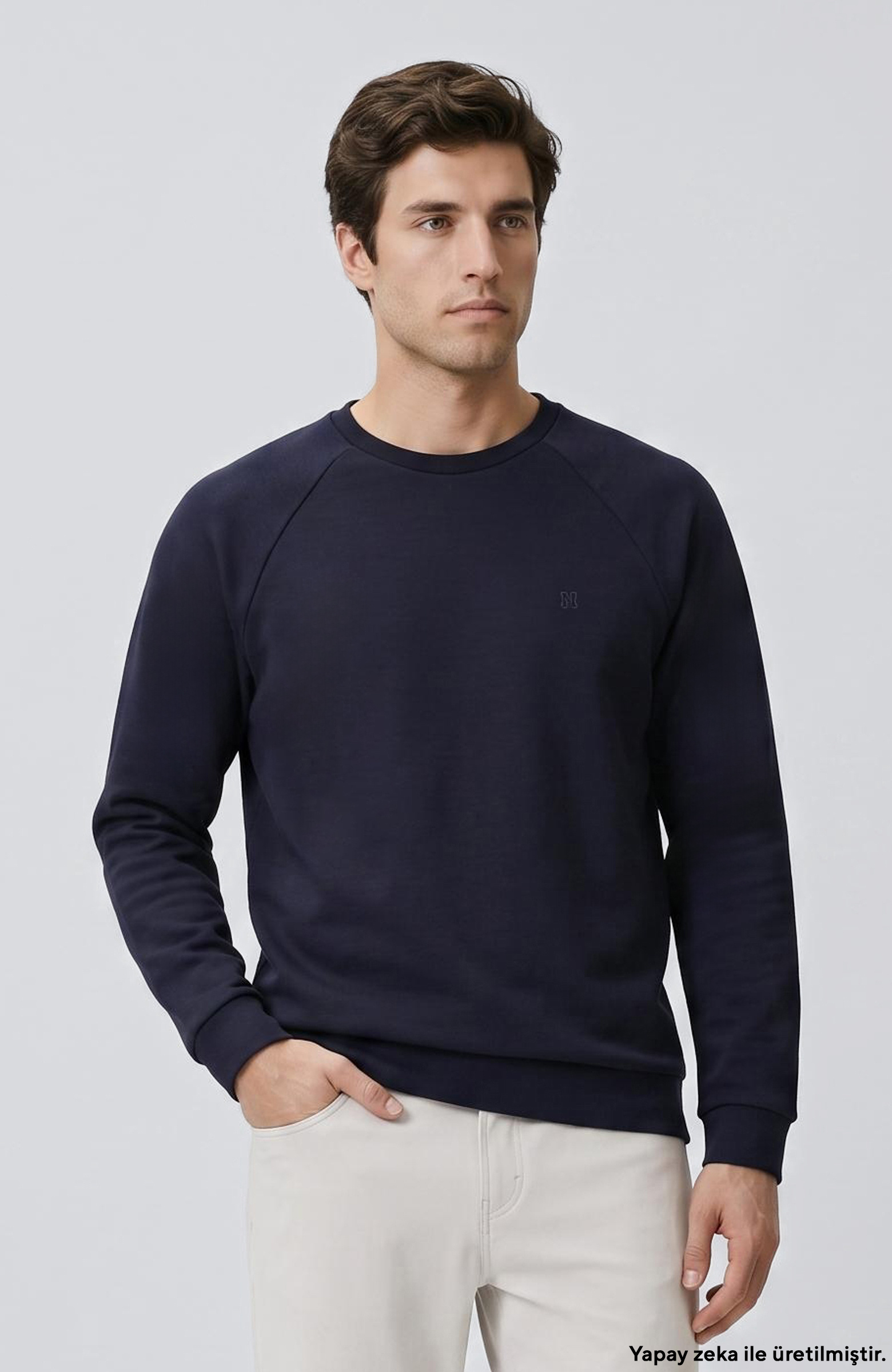 Lacivert Bisiklet Yaka Basic Sweatshirt