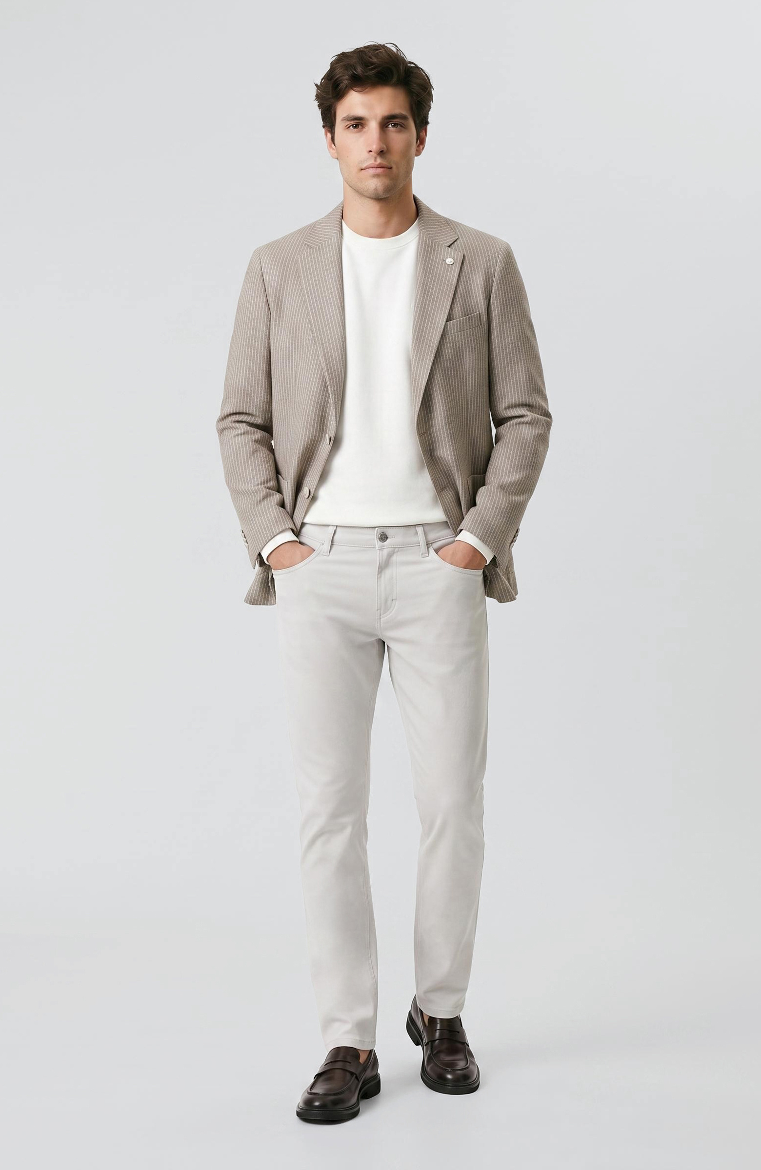 Kırık Beyaz Bisiklet Yaka Basic Sweatshirt