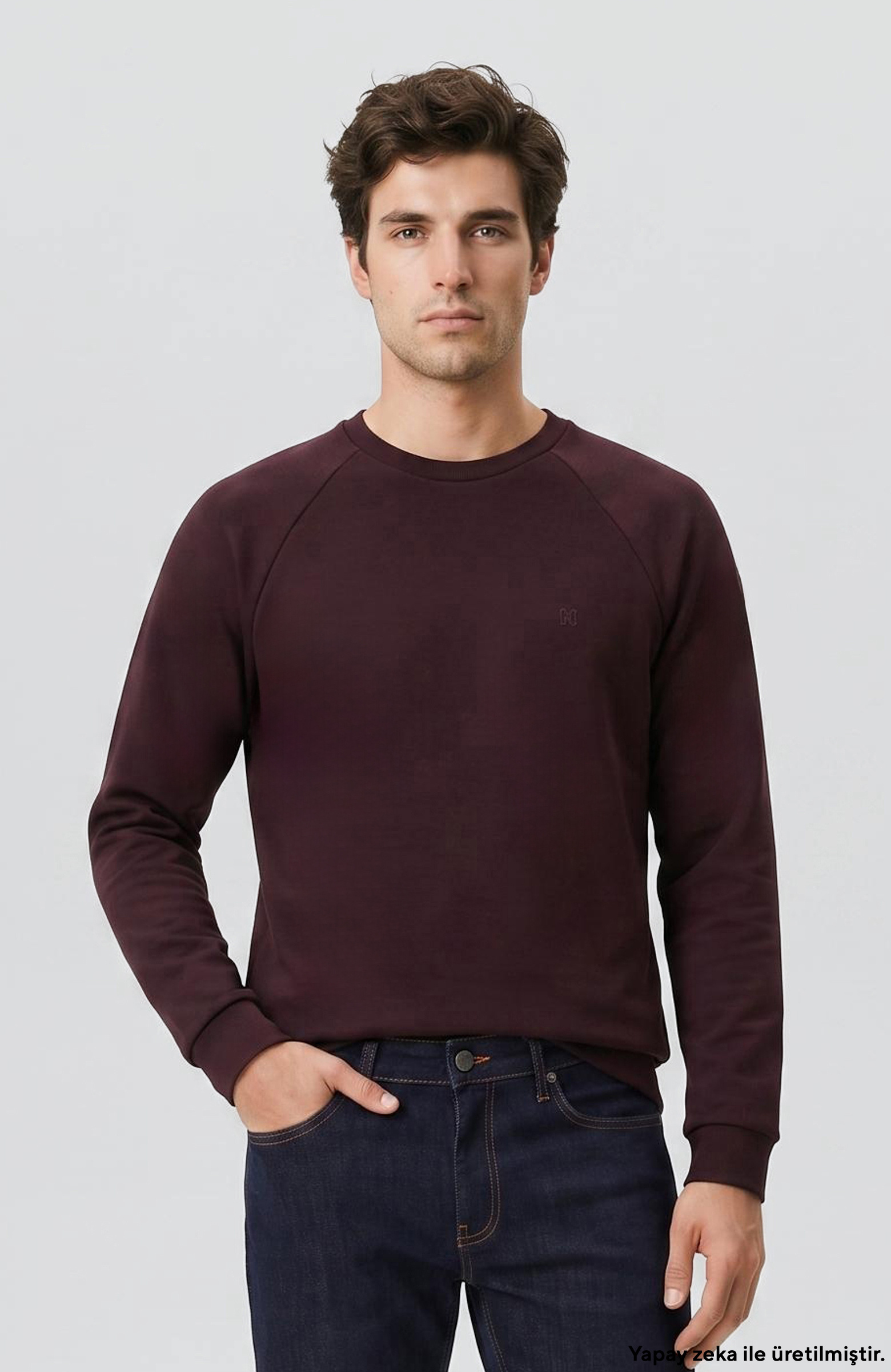 Bordo Bisiklet Yaka Basic Sweatshirt