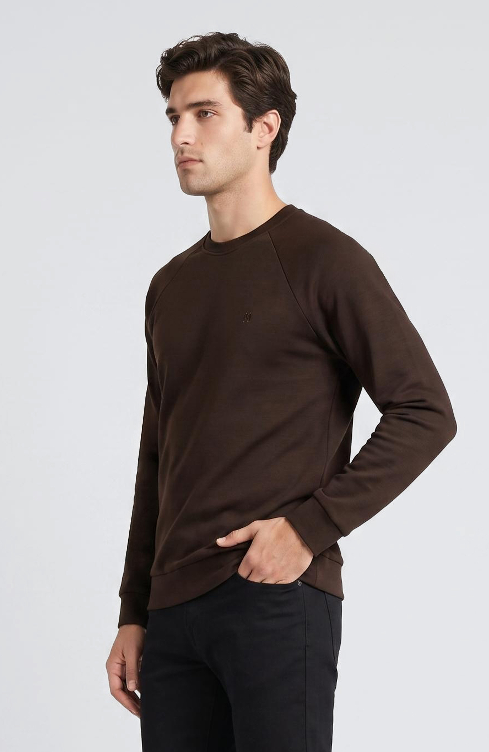 Acı Kahve Bisiklet Yaka Basic Sweatshirt