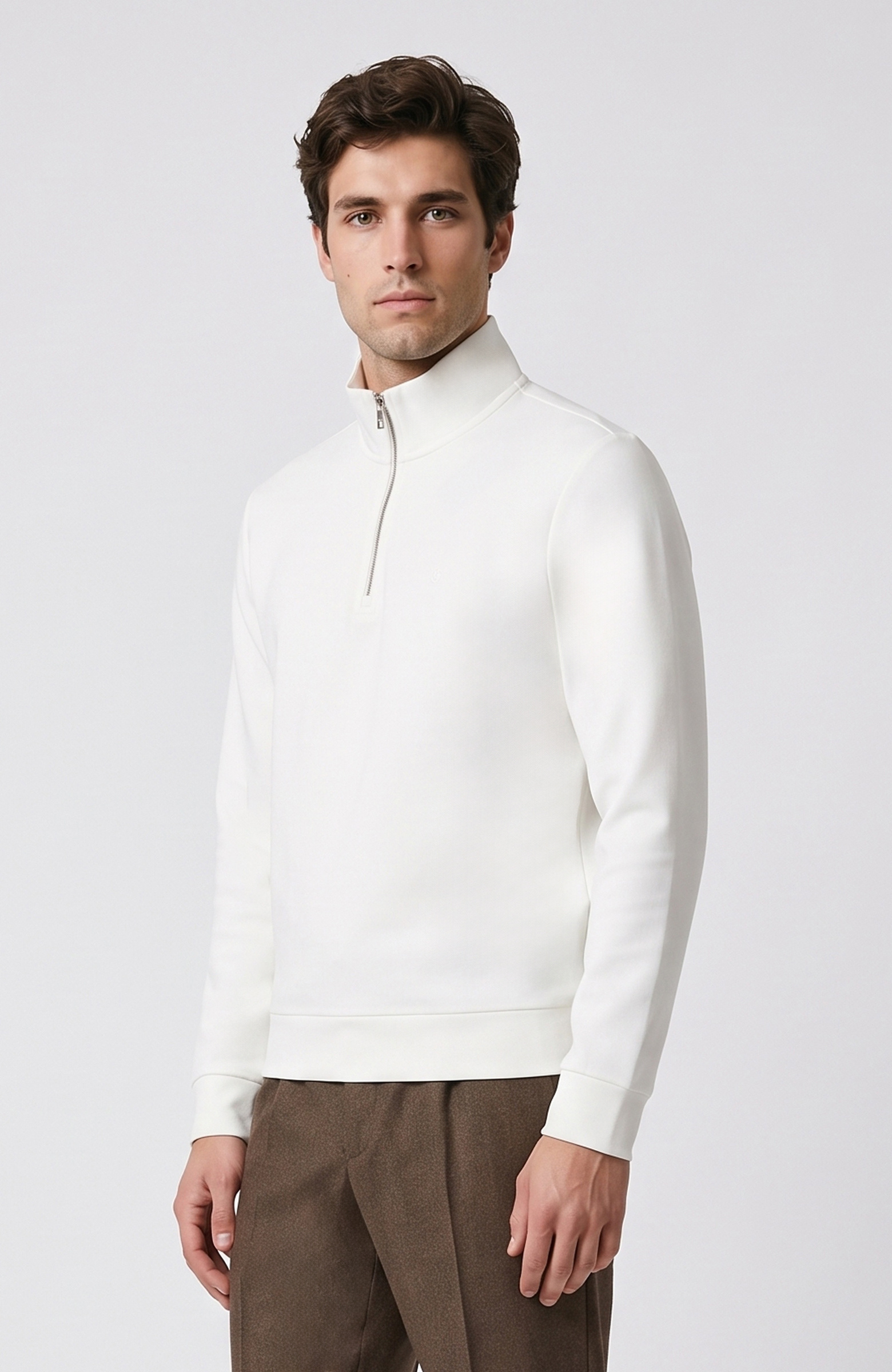 Kırık Beyaz İçi Kaşkorse Detaylı Sweatshirt