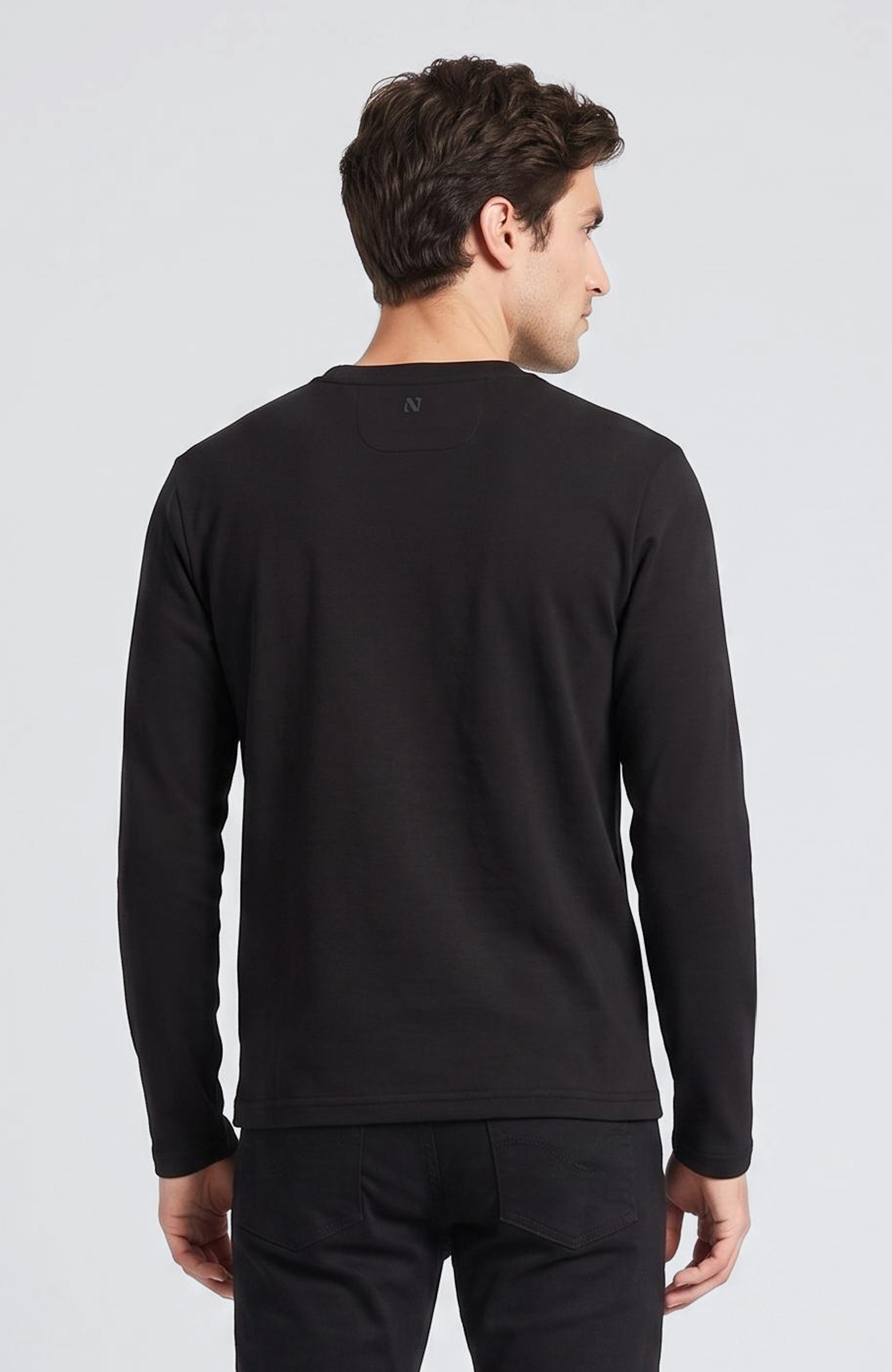 Siyah Basic Bisiklet Yaka Uzun Kol Pamuk T-shirt