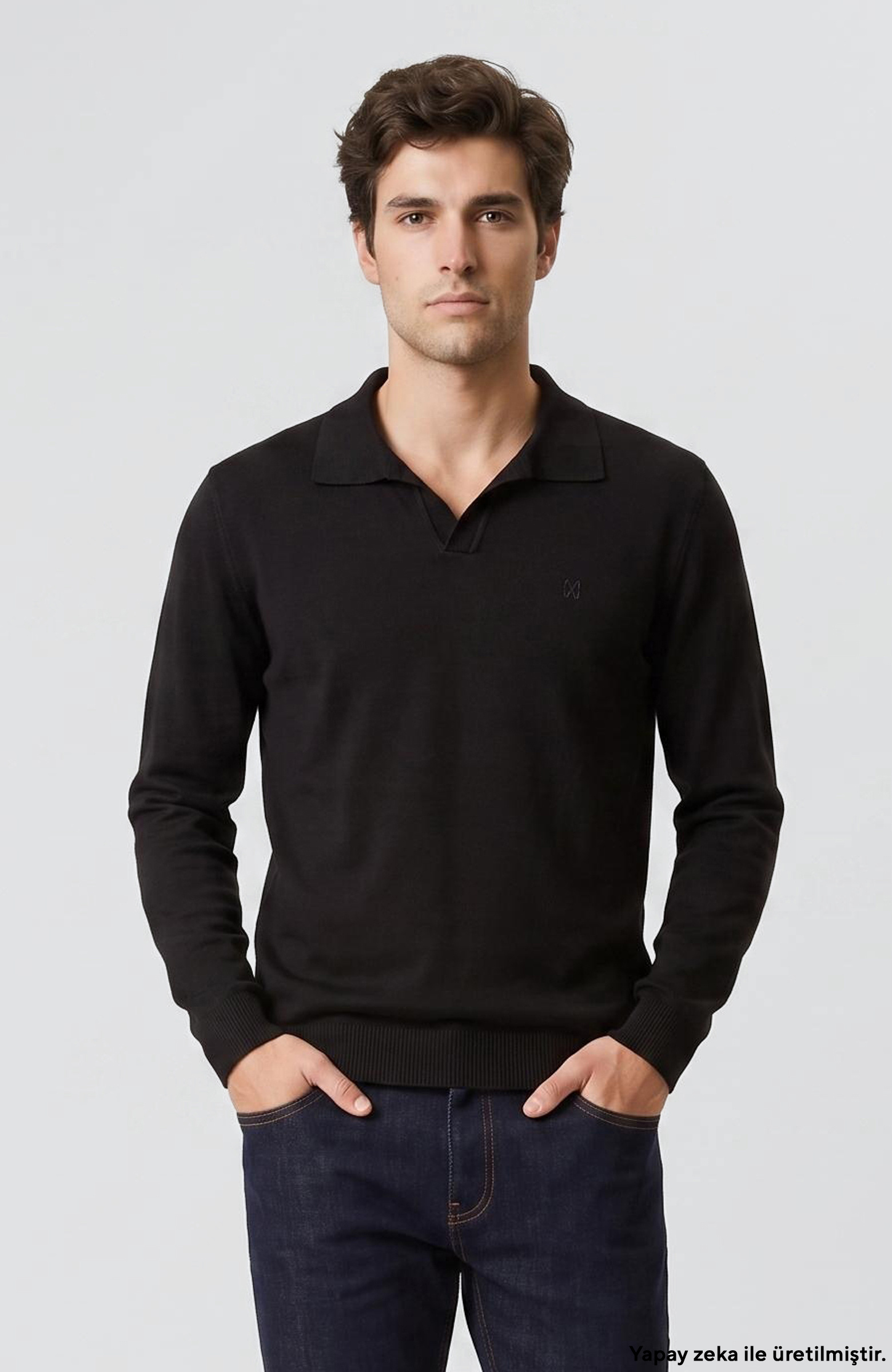 Siyah Polo V Yaka Kazak