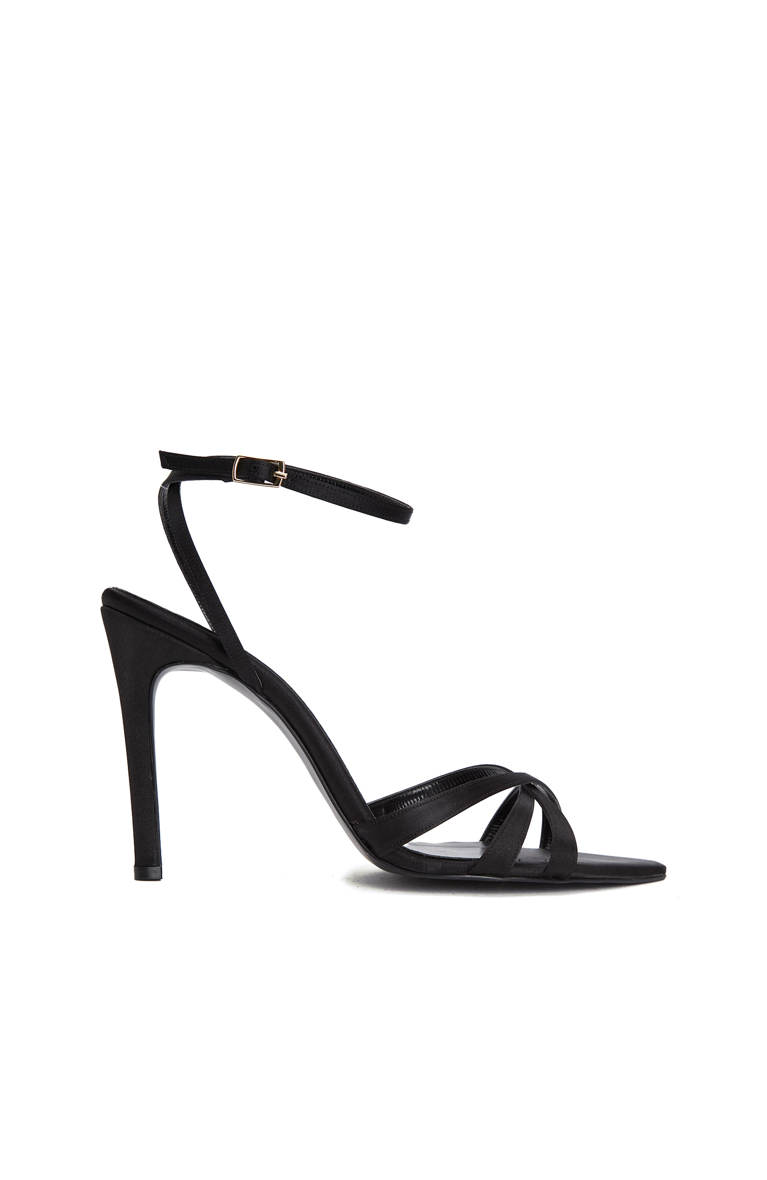 Siyah Taş Detaylı Saten Stiletto