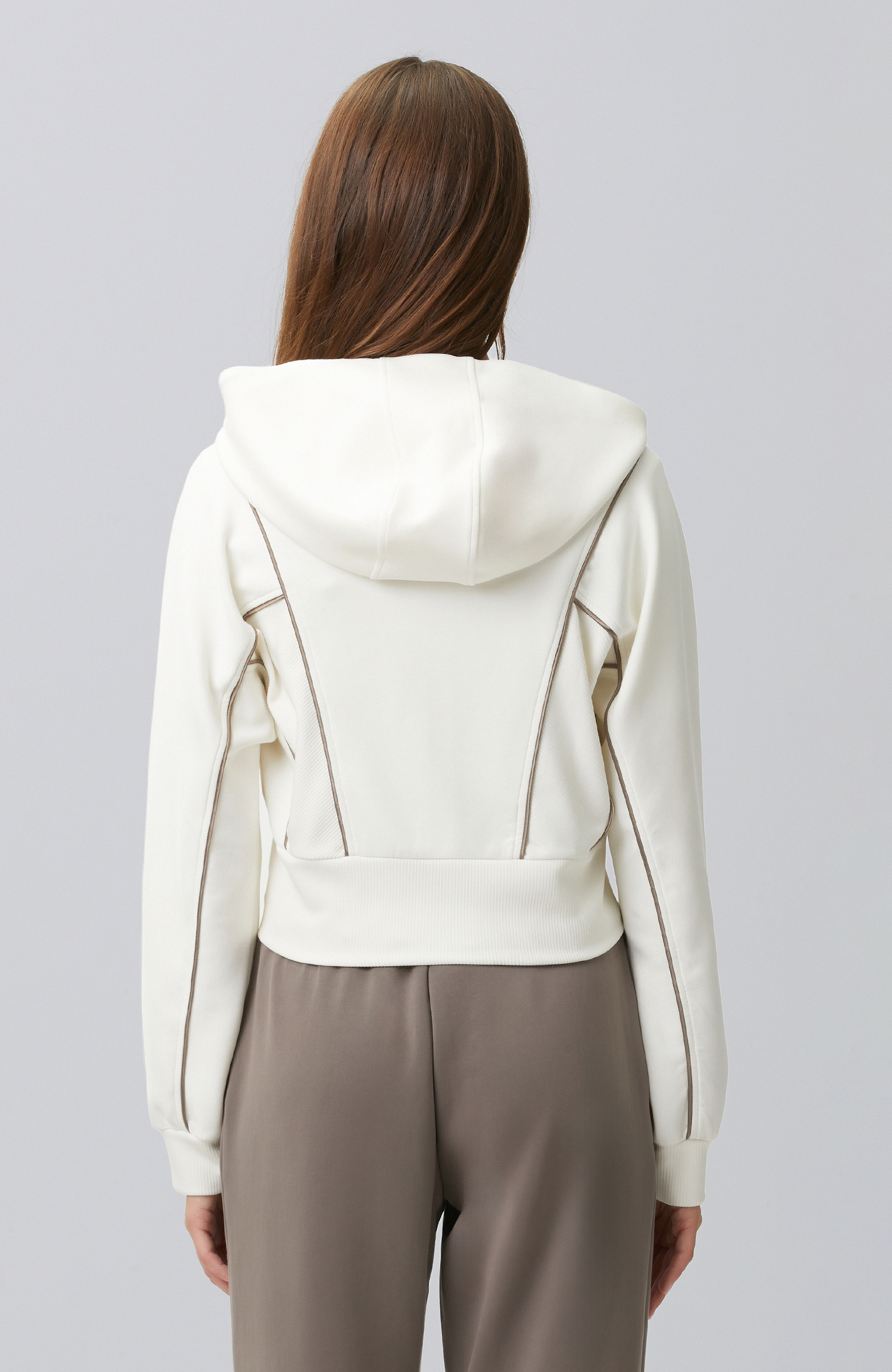 Kırık Beyaz Ribana Detaylı Kapşonlu Sweatshirt