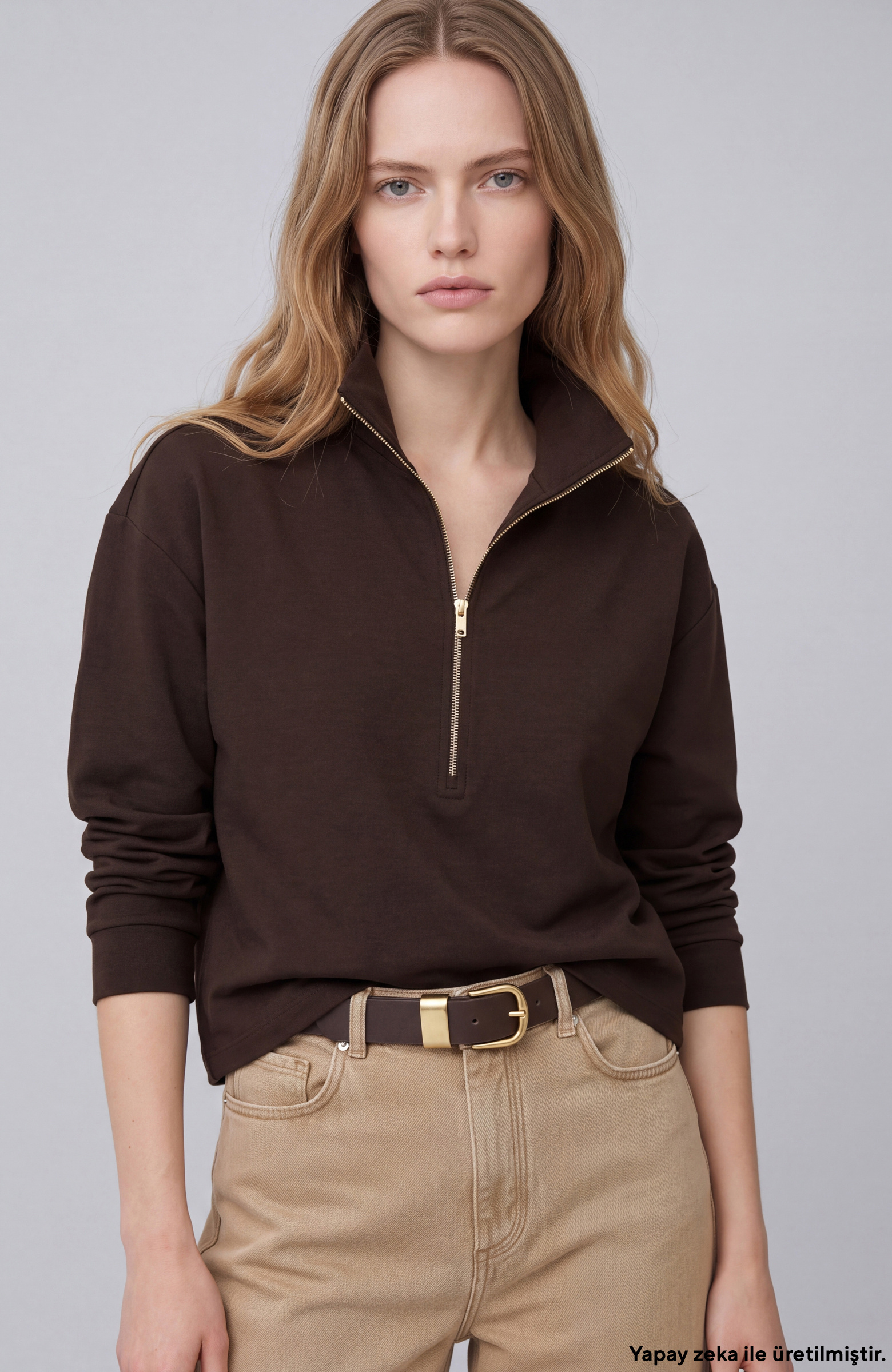 Acı Kahve Fermuar Detaylı Sweatshirt