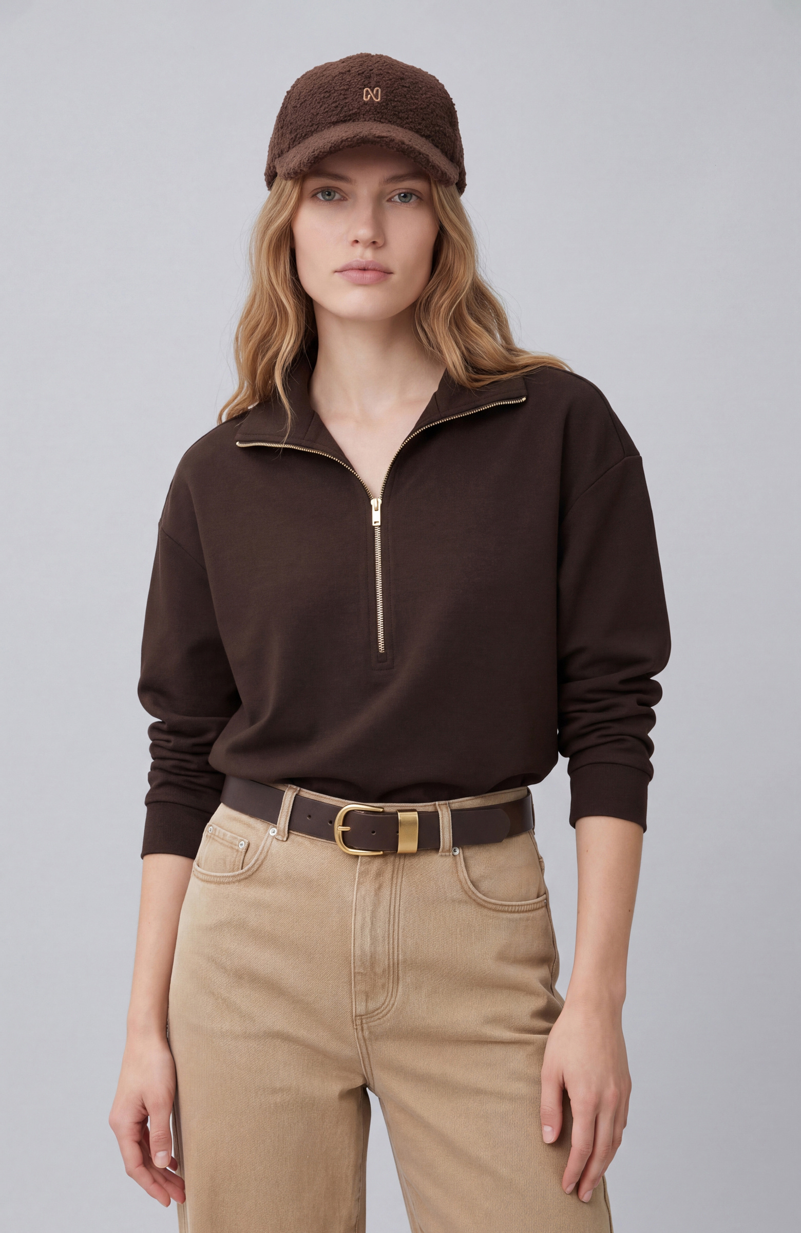 Acı Kahve Fermuar Detaylı Sweatshirt