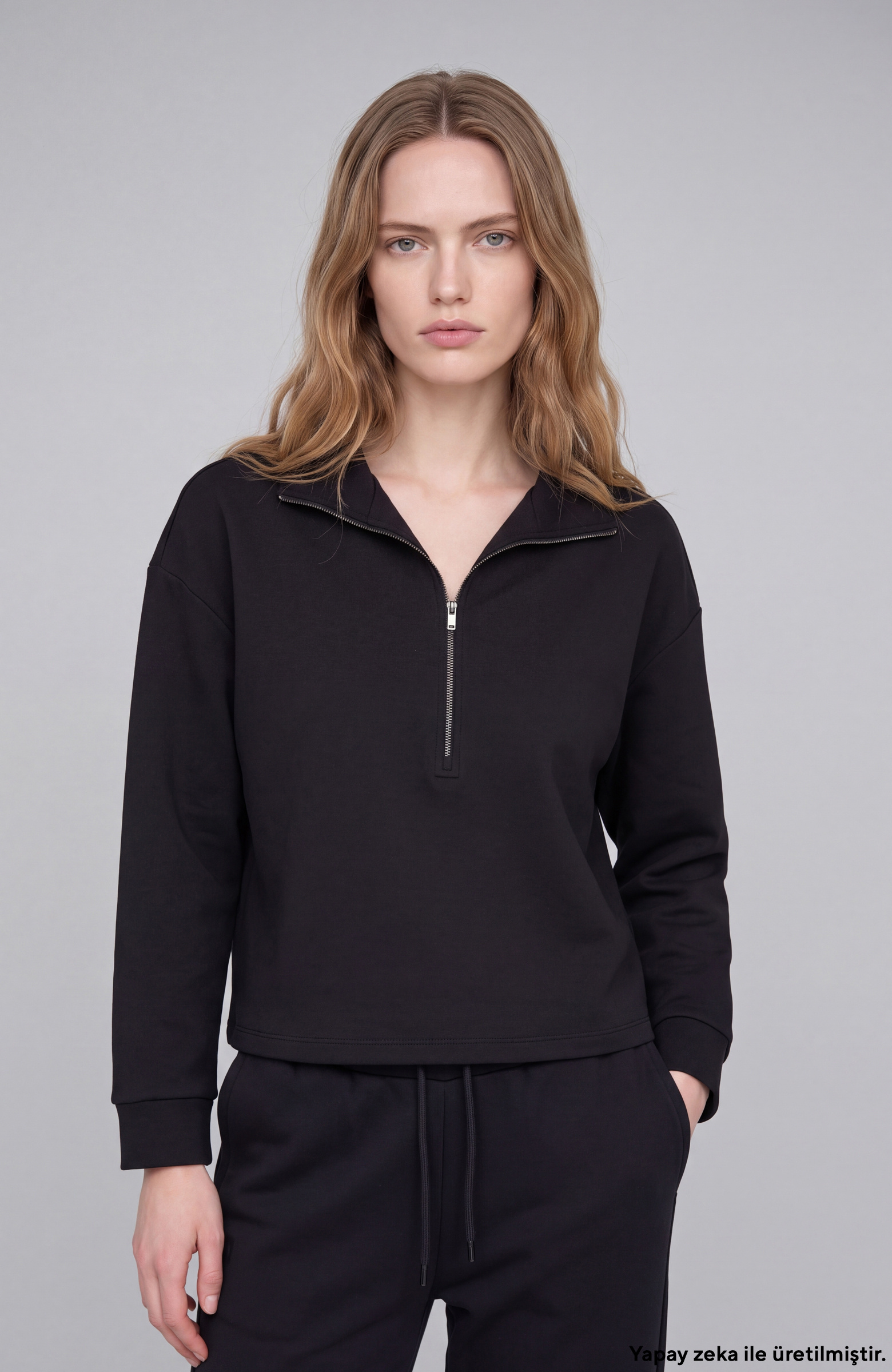 Siyah Fermuar Detaylı Sweatshirt