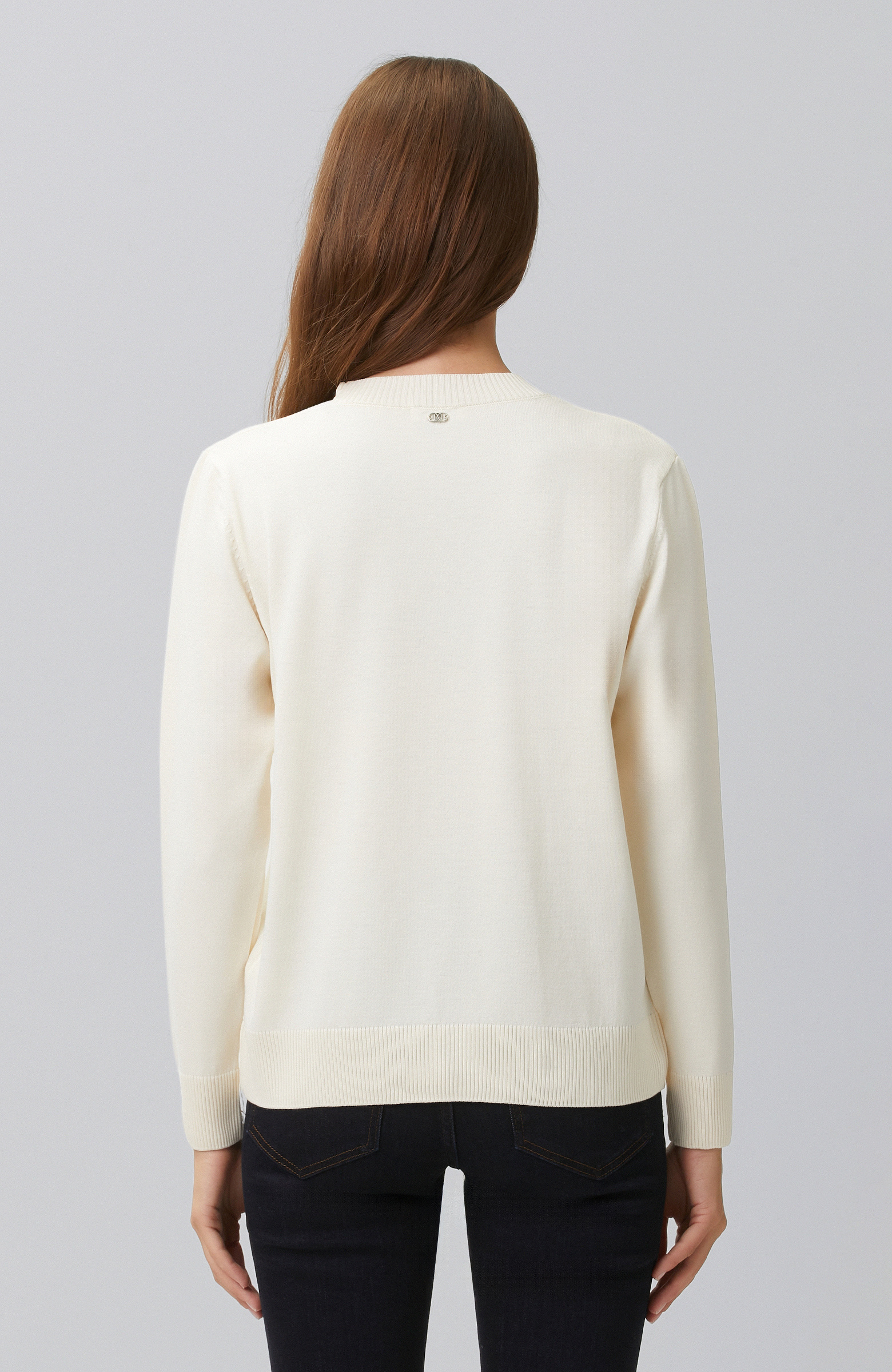 Kırık Beyaz Bisiklet Yaka Basic Kazak