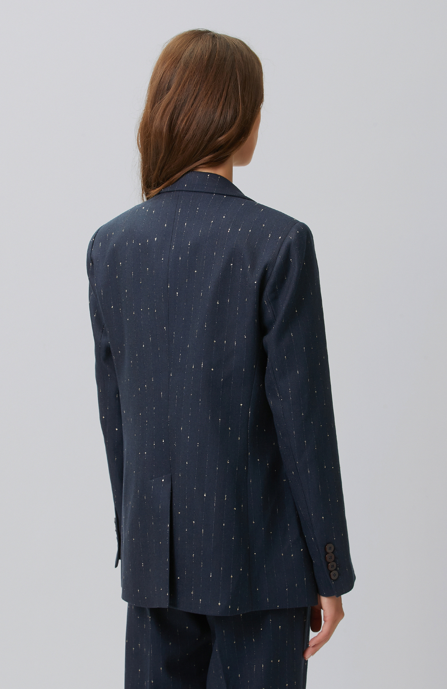 Lacivert Tek Düğme Kapama Sim Çizgili Ceket