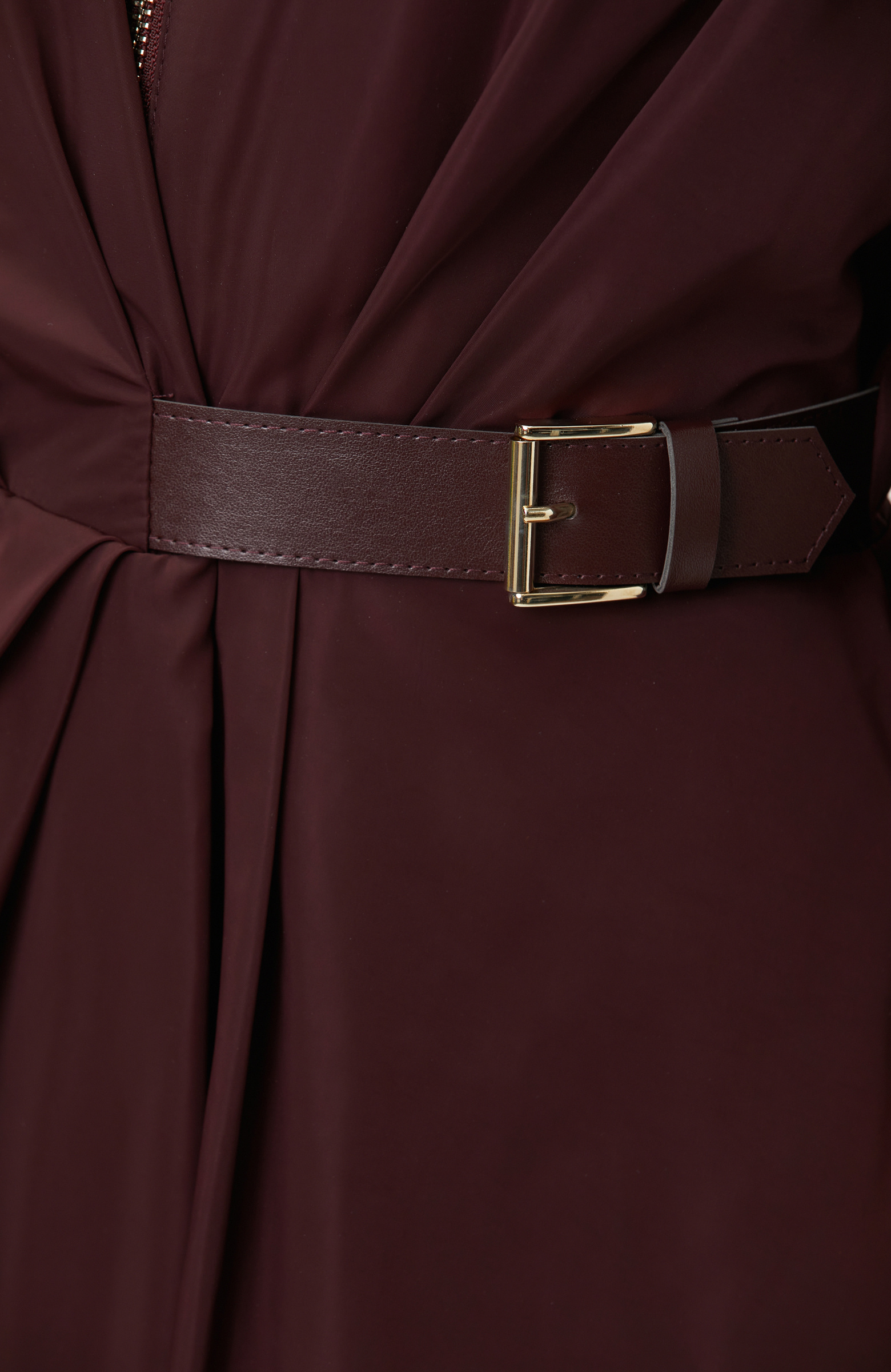 Mürdüm Kemerli Midi Tafta Elbise
