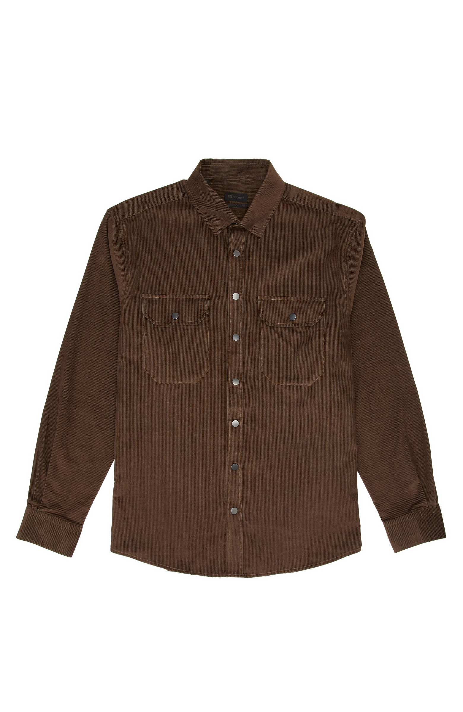 Slim Fit Haki Pamuklu Fitilli Kadife Gömlek