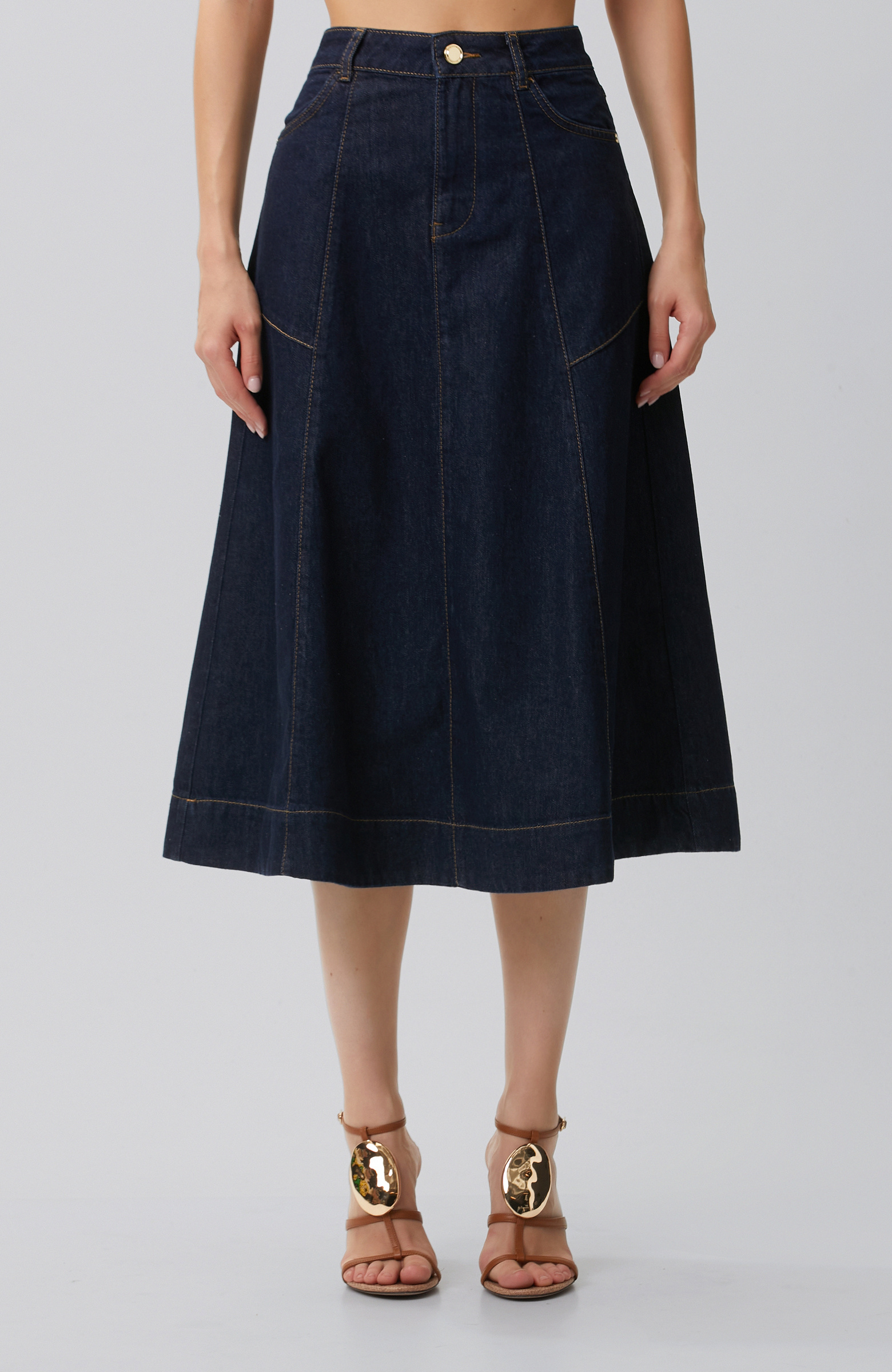 Indigo Dikiş Detaylı Denim Etek