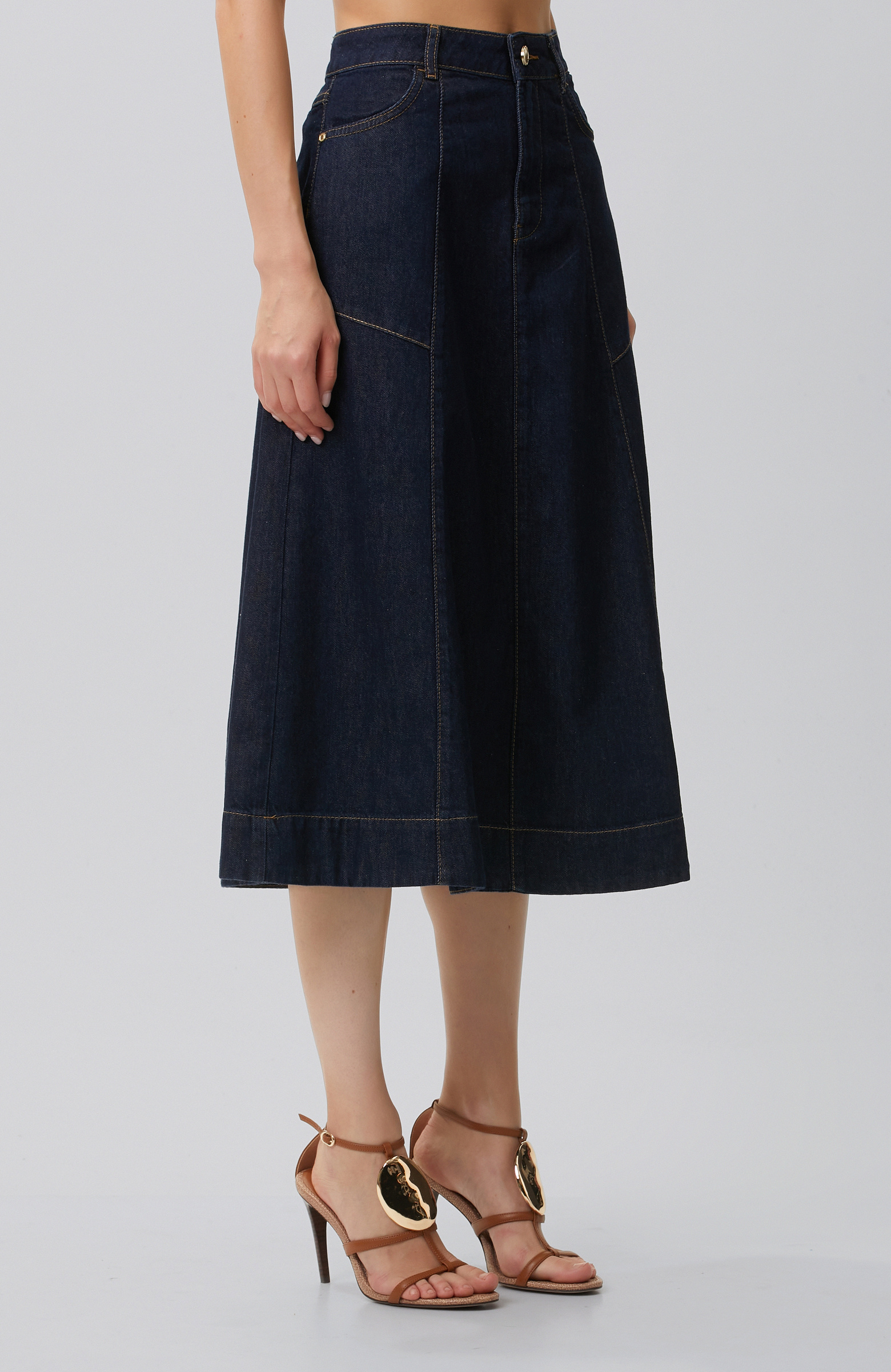 Indigo Dikiş Detaylı Denim Etek