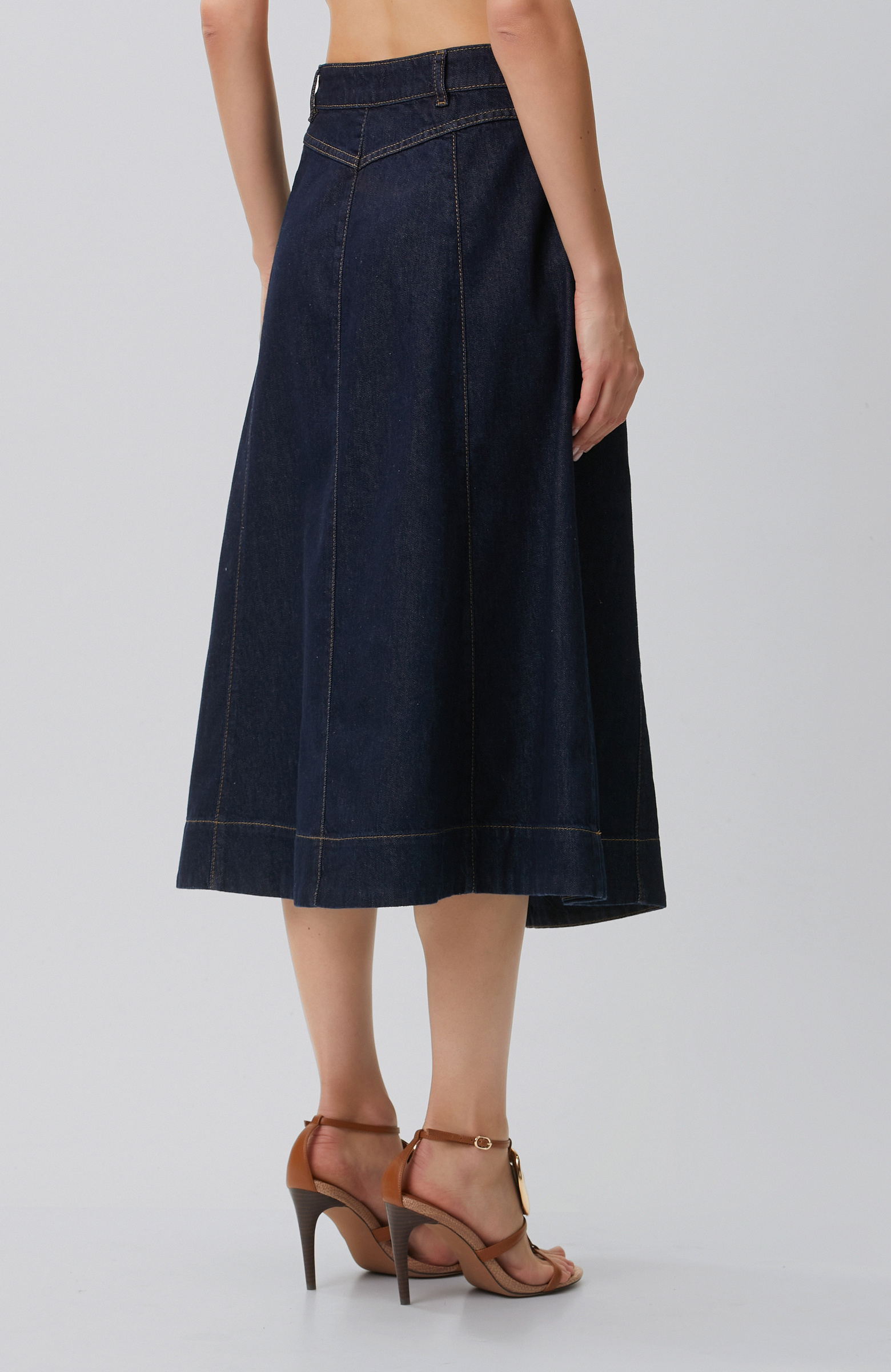 Indigo Dikiş Detaylı Denim Etek