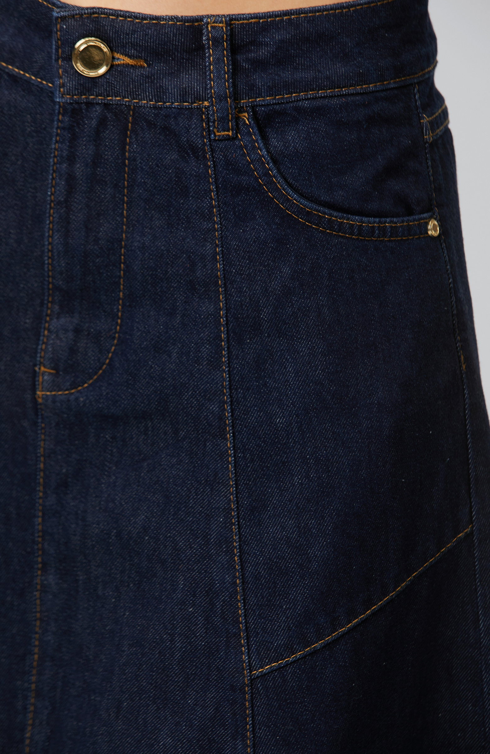 Indigo Dikiş Detaylı Denim Etek