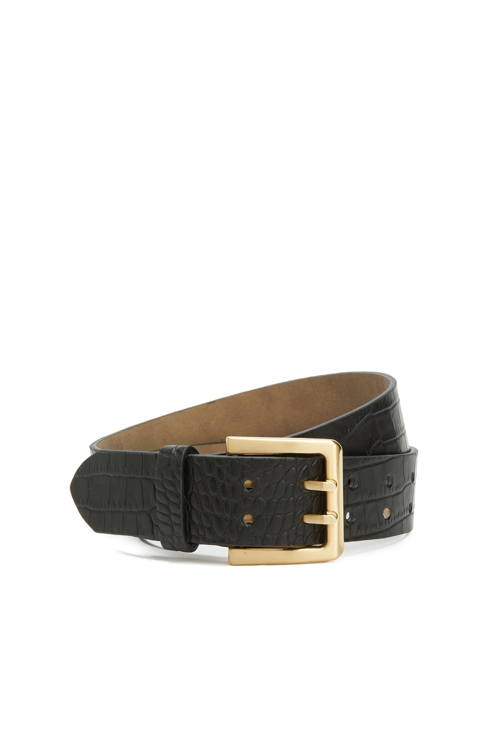 Black Crocodile Textured Women's Leather Belt