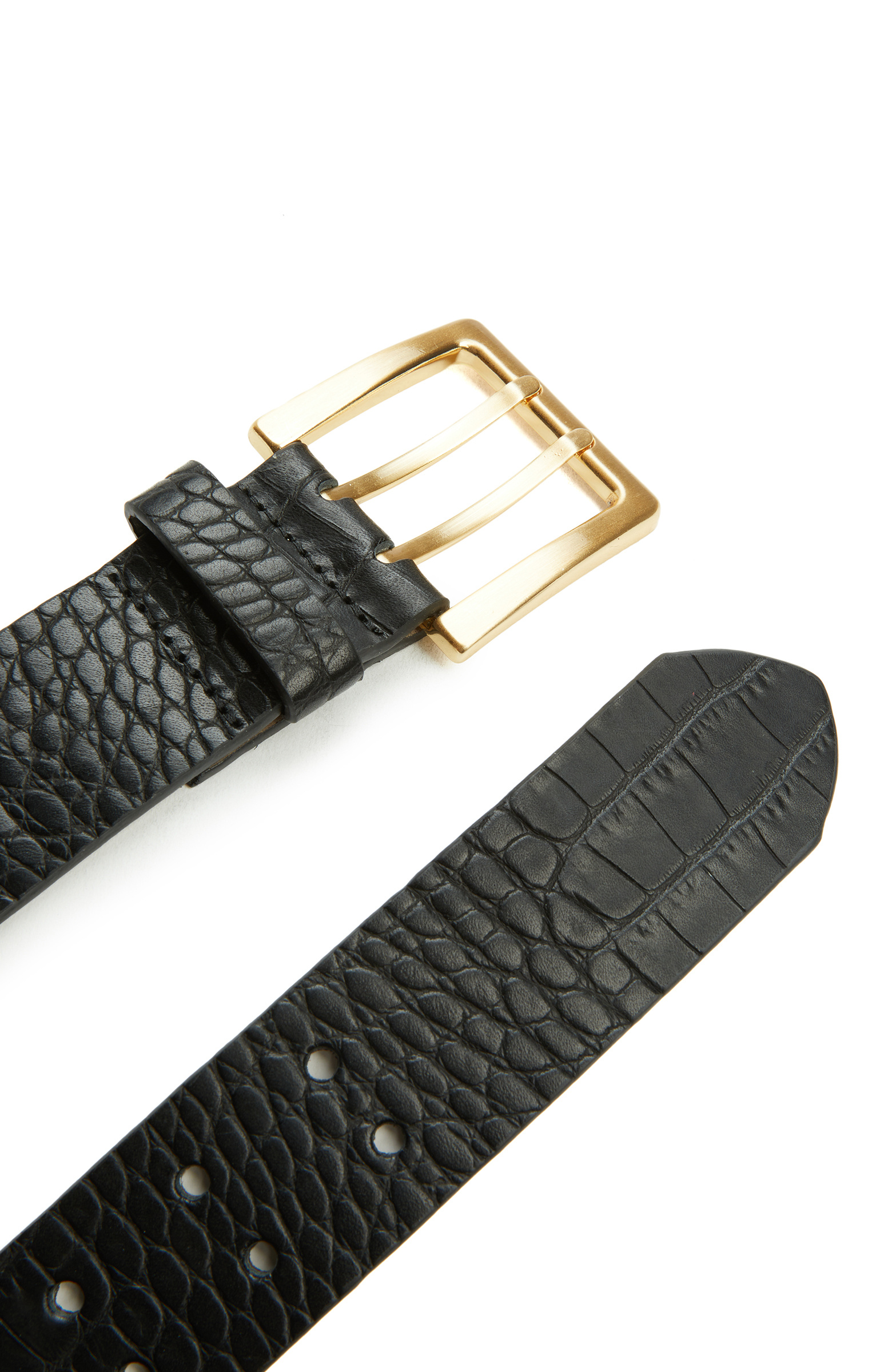 Black Crocodile Textured Women's Leather Belt