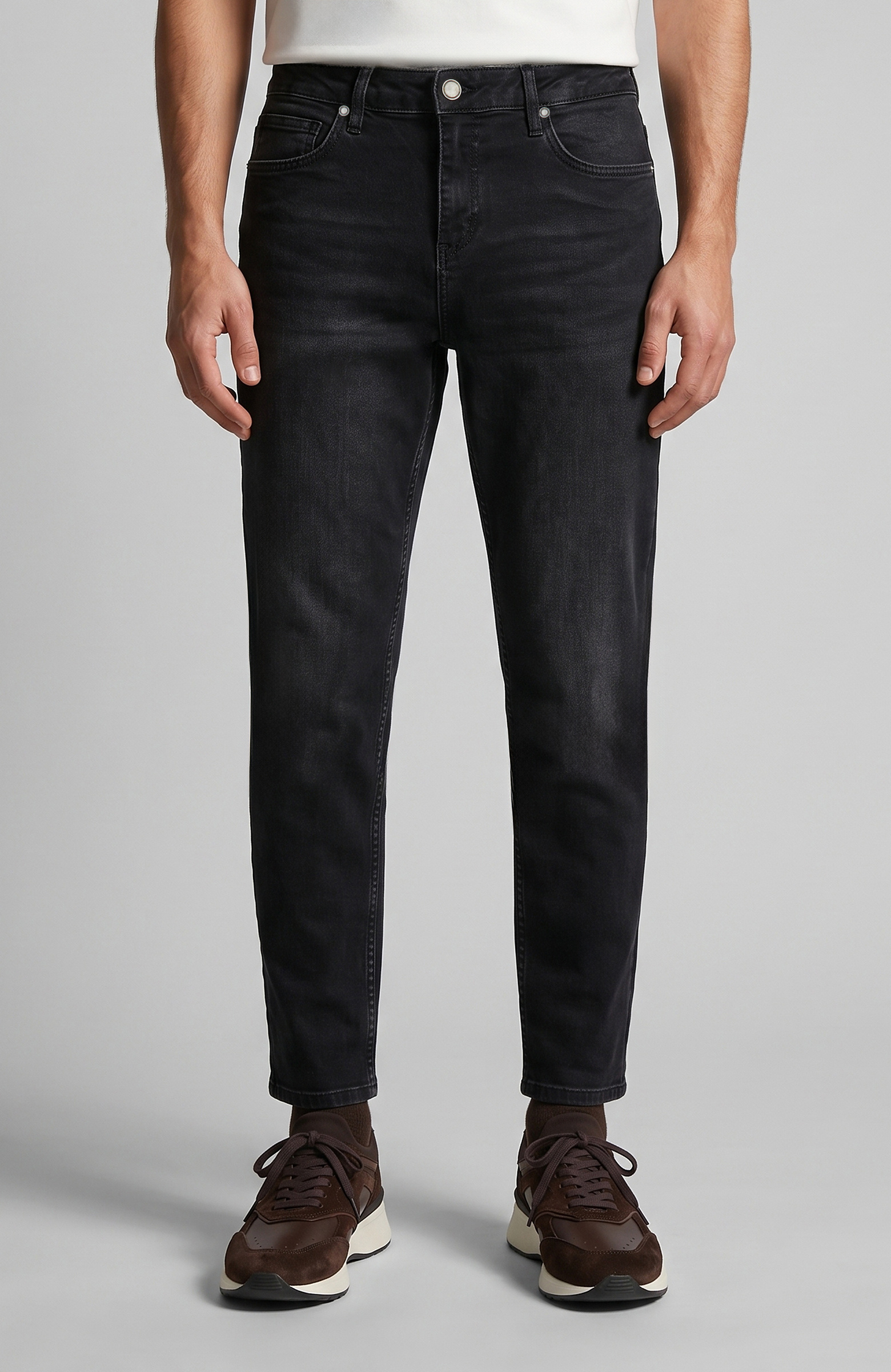 Black Slim Fit Knitted Denim Trousers