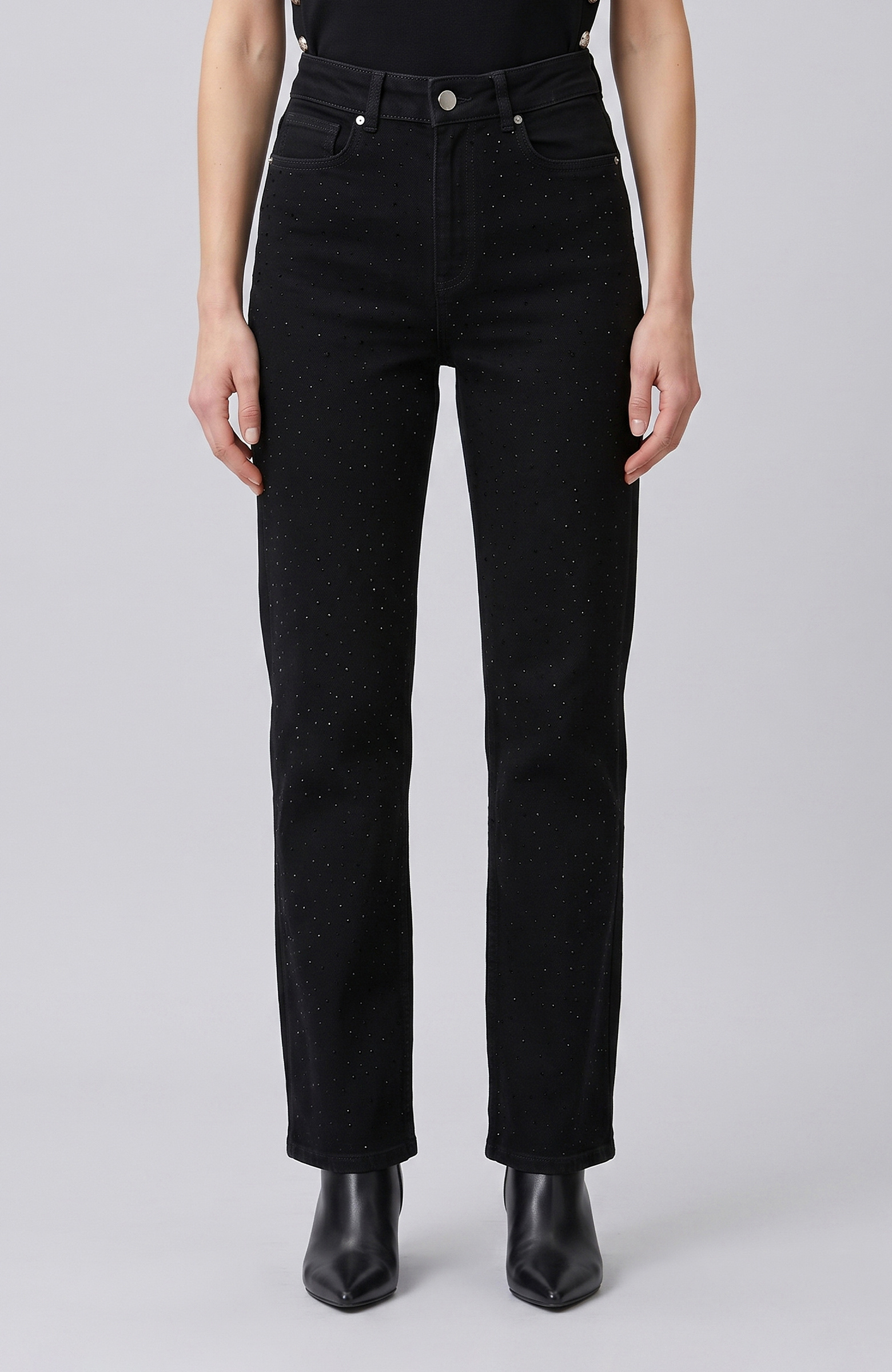 Siyah Taşlı Denim Pantolon