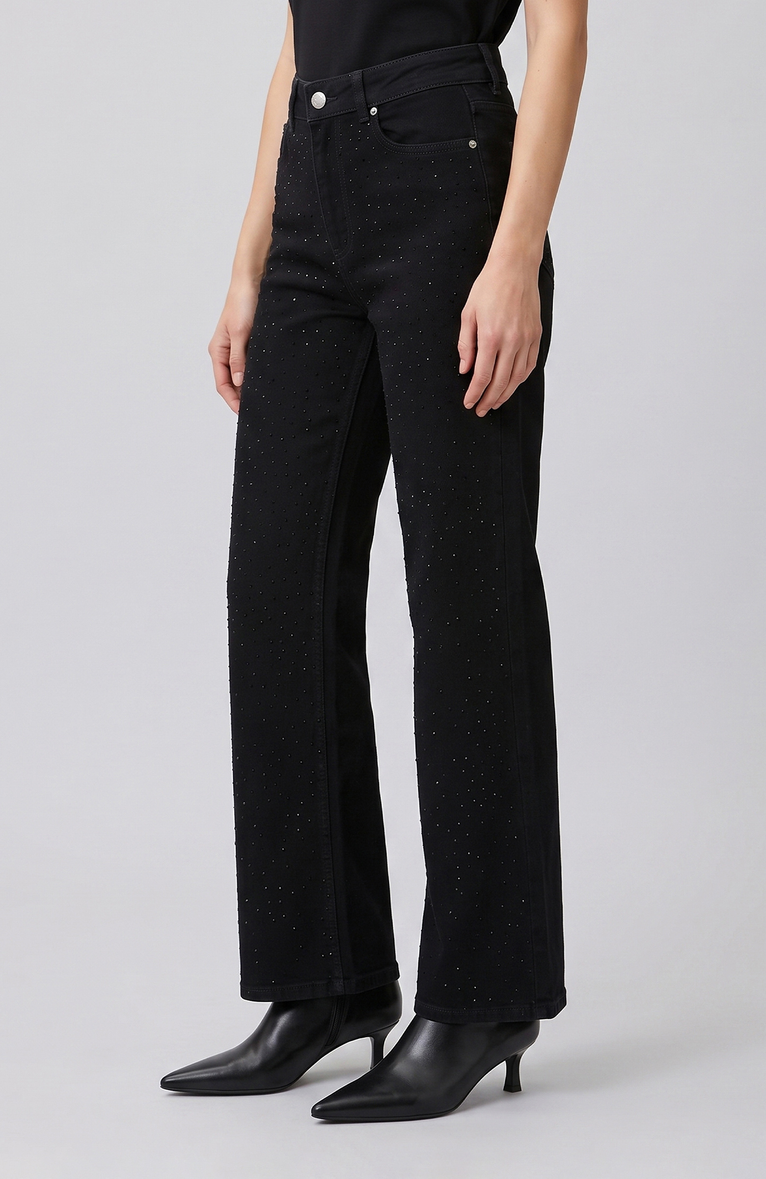 Siyah Taşlı Denim Pantolon