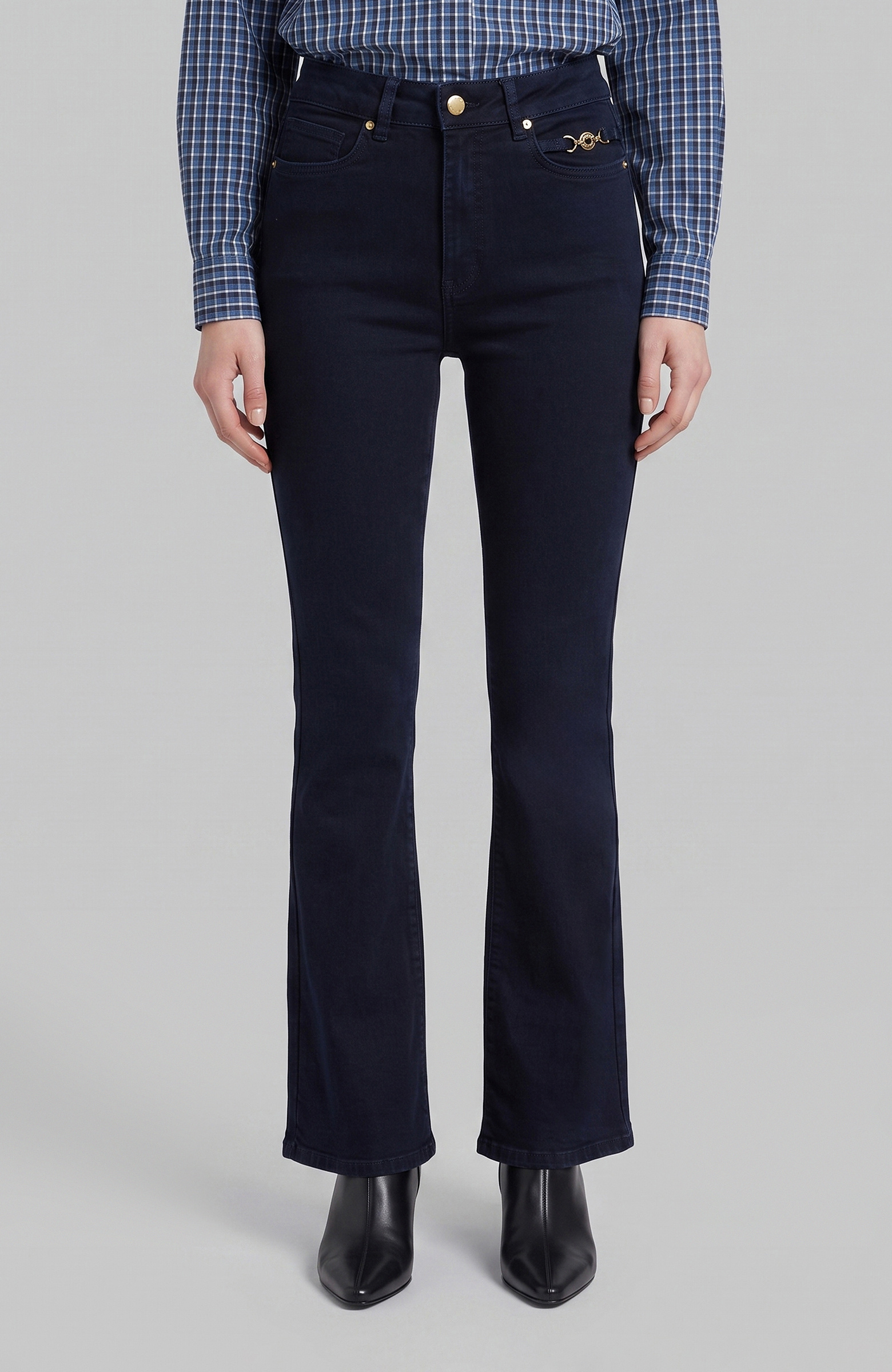 Koyu Lacivert Flare Paça Denim Pantolon