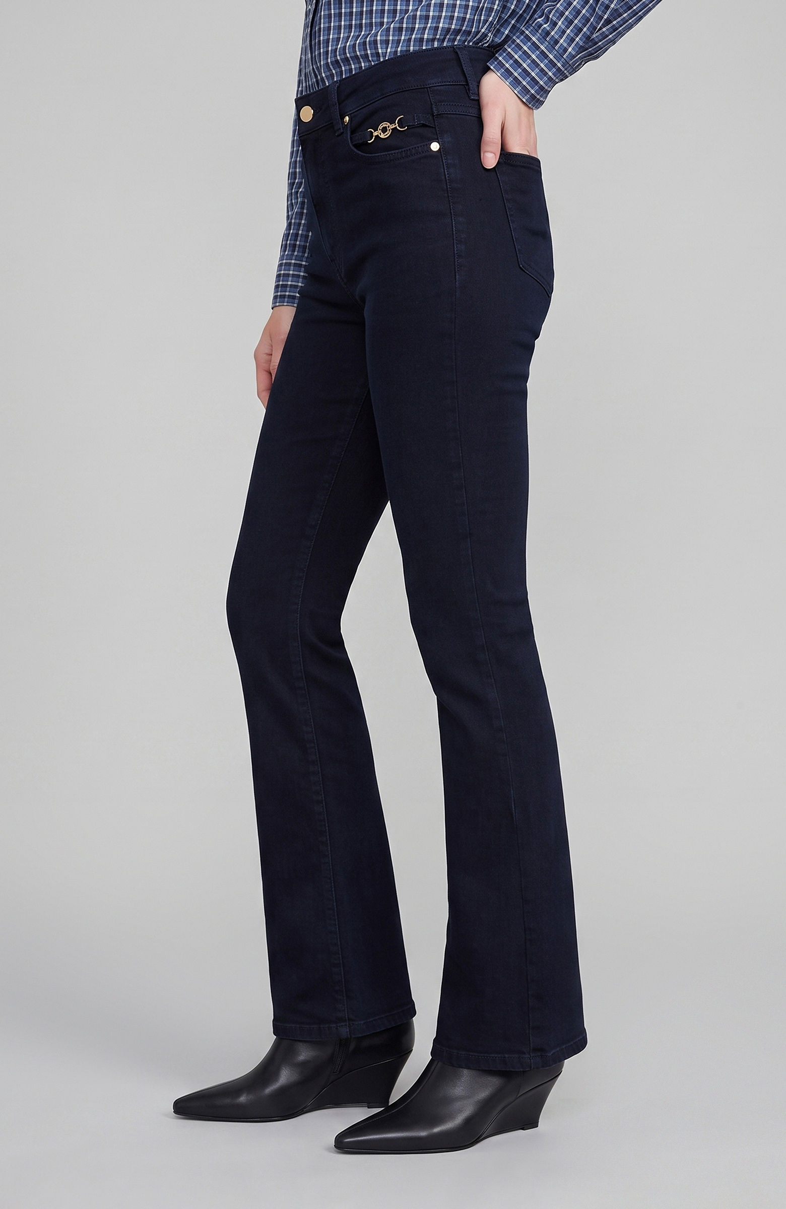 Koyu Lacivert Flare Paça Denim Pantolon