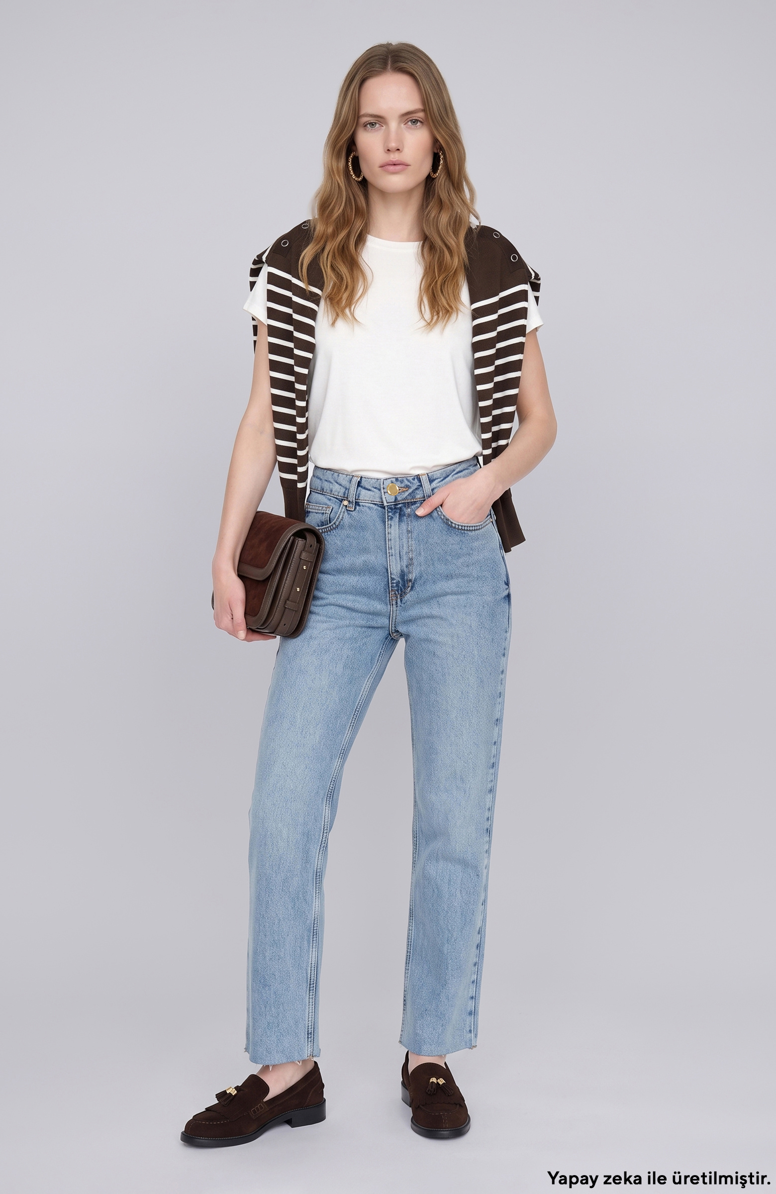Indigo Kesik Paça Denim Pantolon