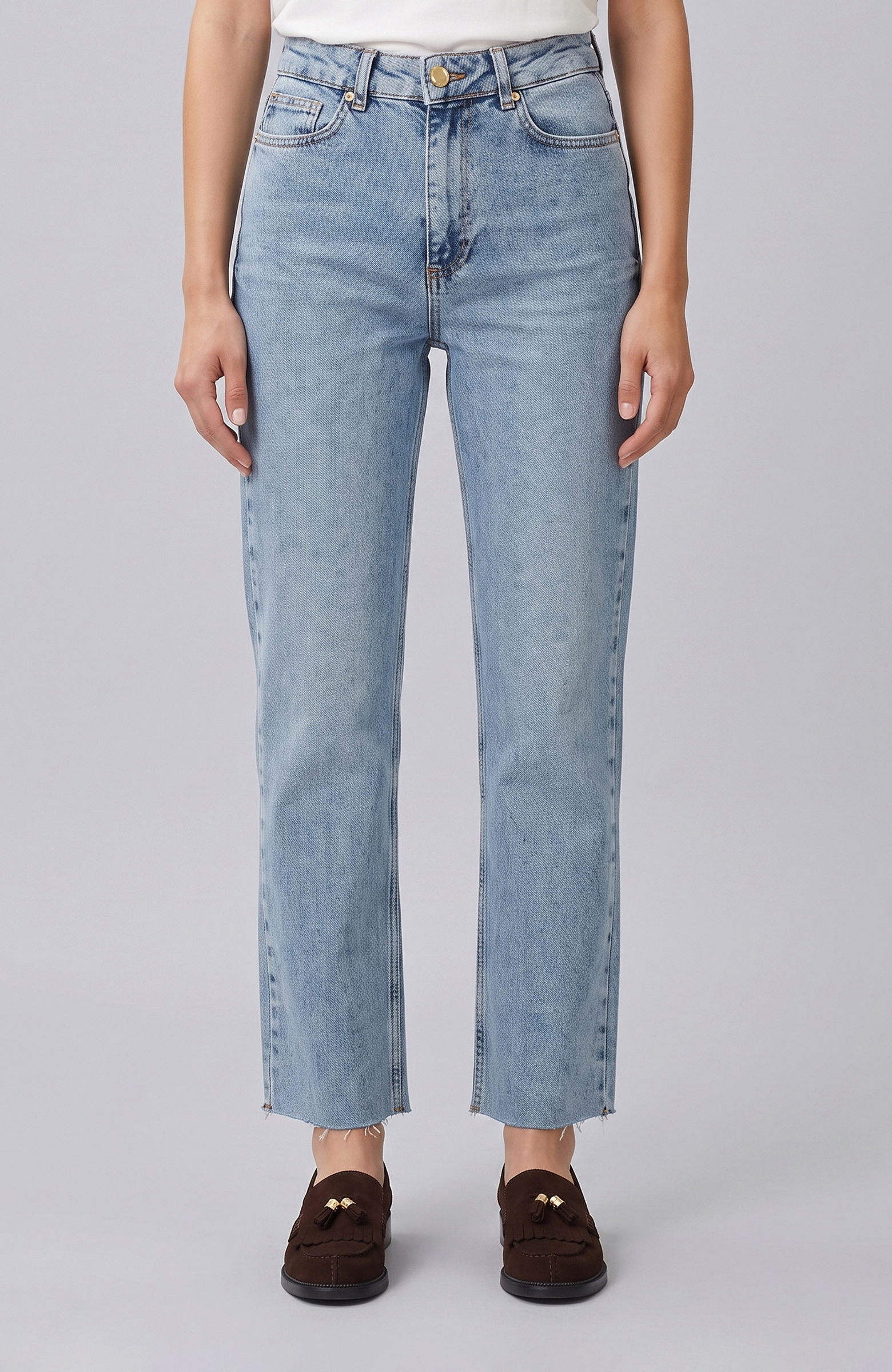 Indigo Kesik Paça Denim Pantolon