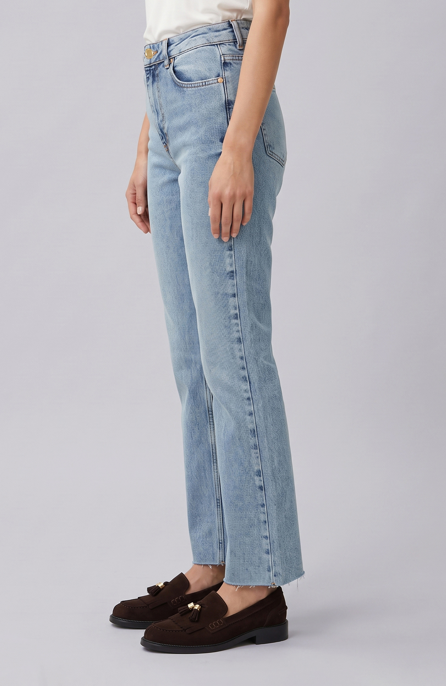 Indigo Kesik Paça Denim Pantolon
