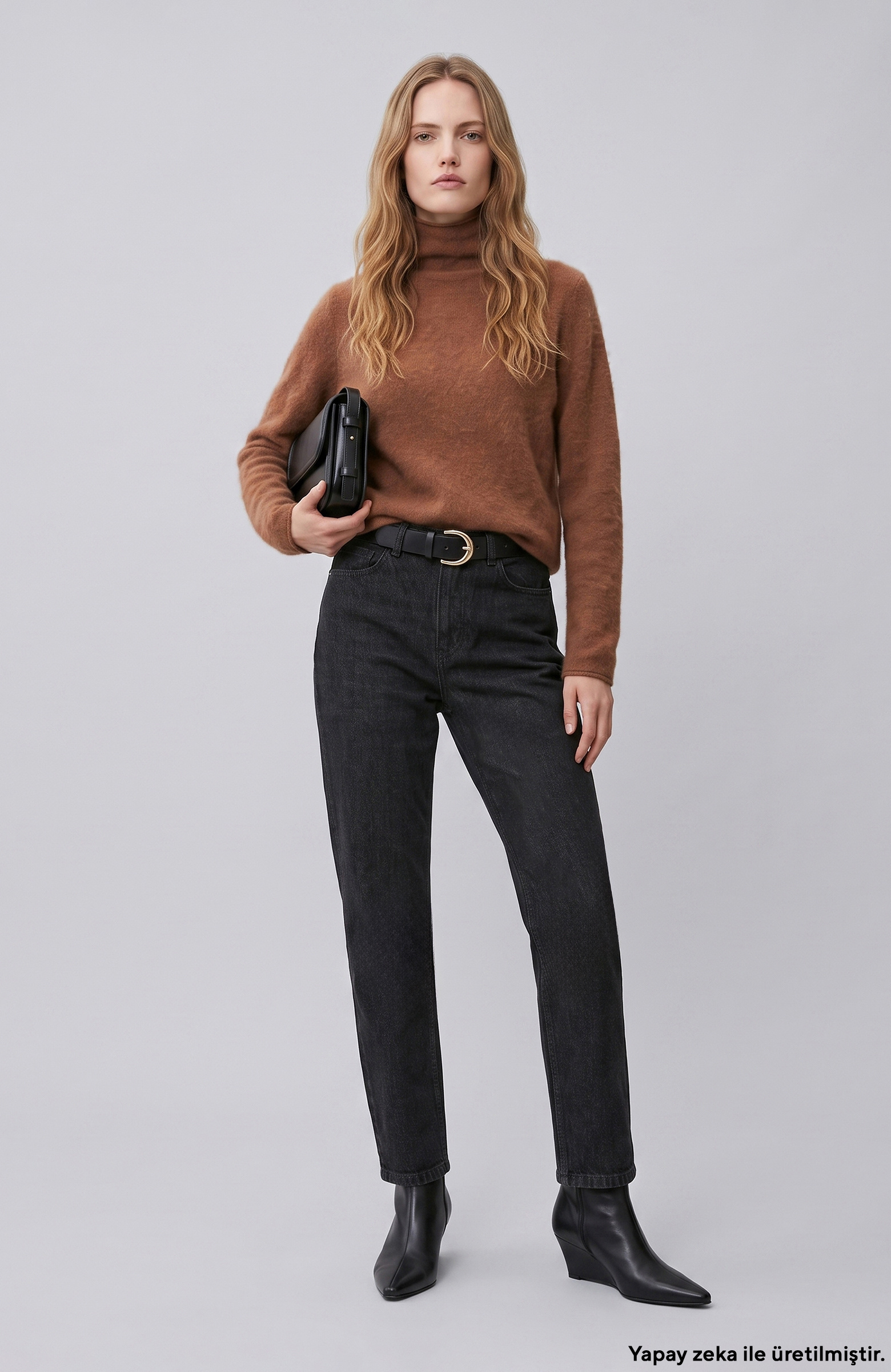 Siyah Mom Fit Denim Pantolon
