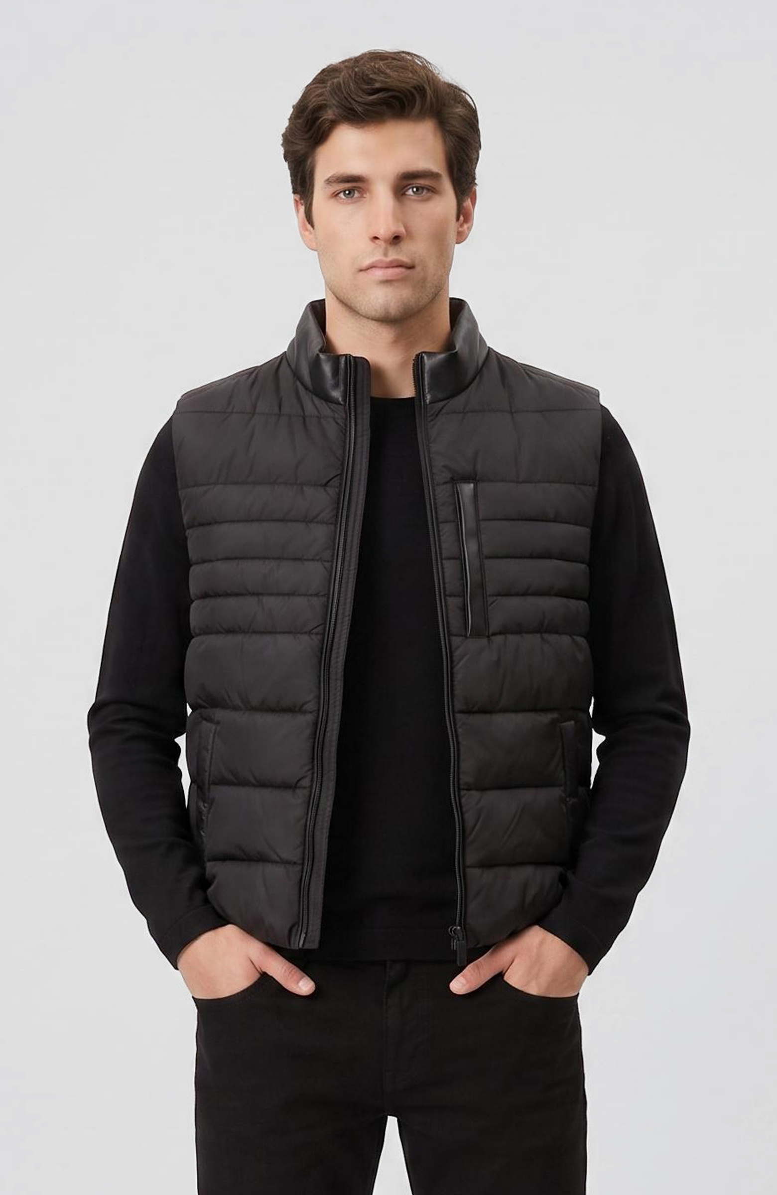 Siyah Dik Yaka Puffer Casual Yelek