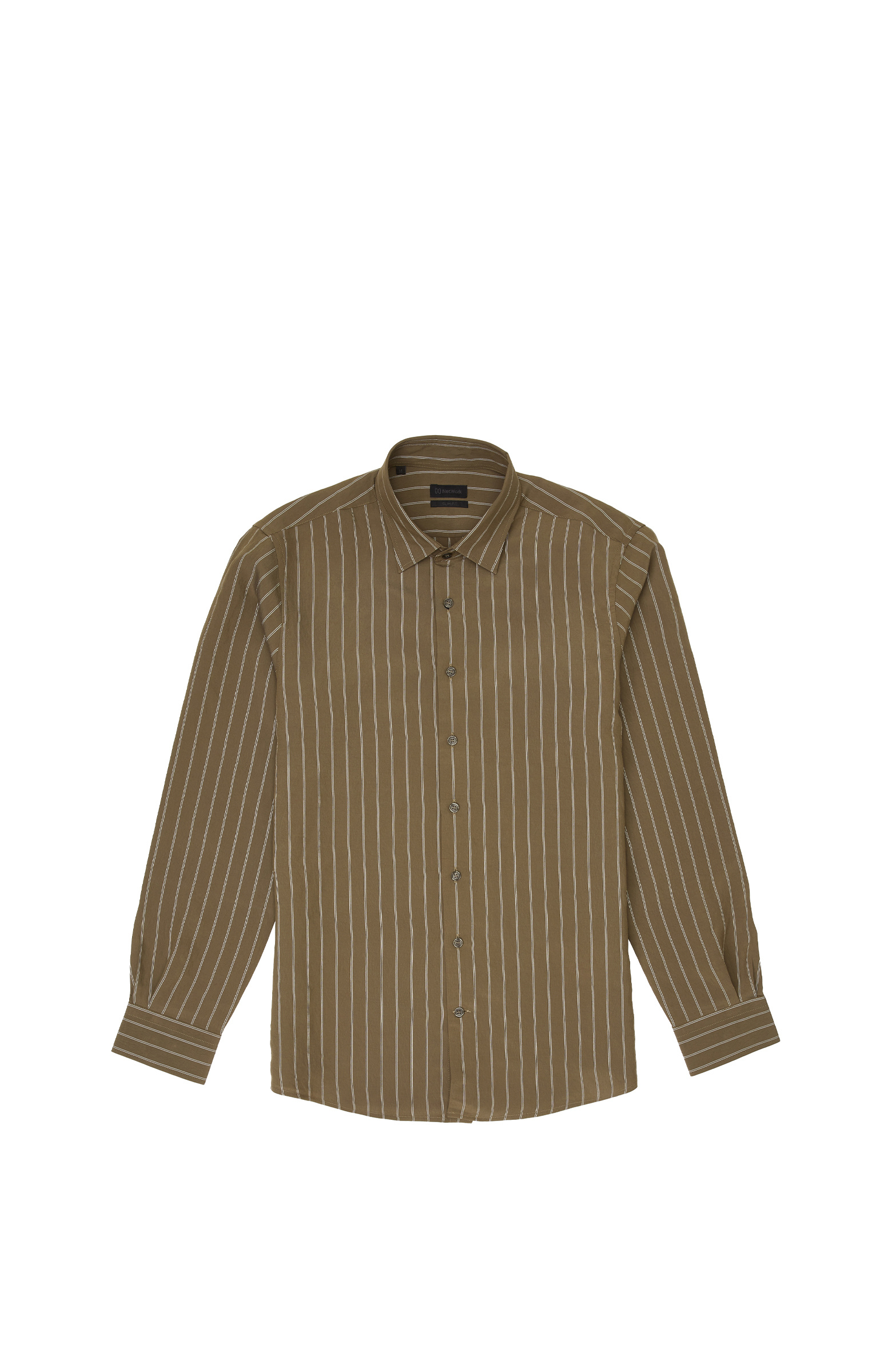 Haki Slim Fit Çizgili Gömlek