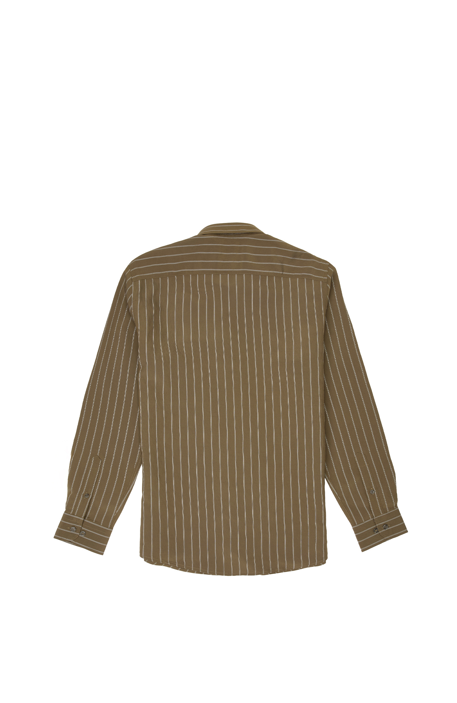 Haki Slim Fit Çizgili Gömlek