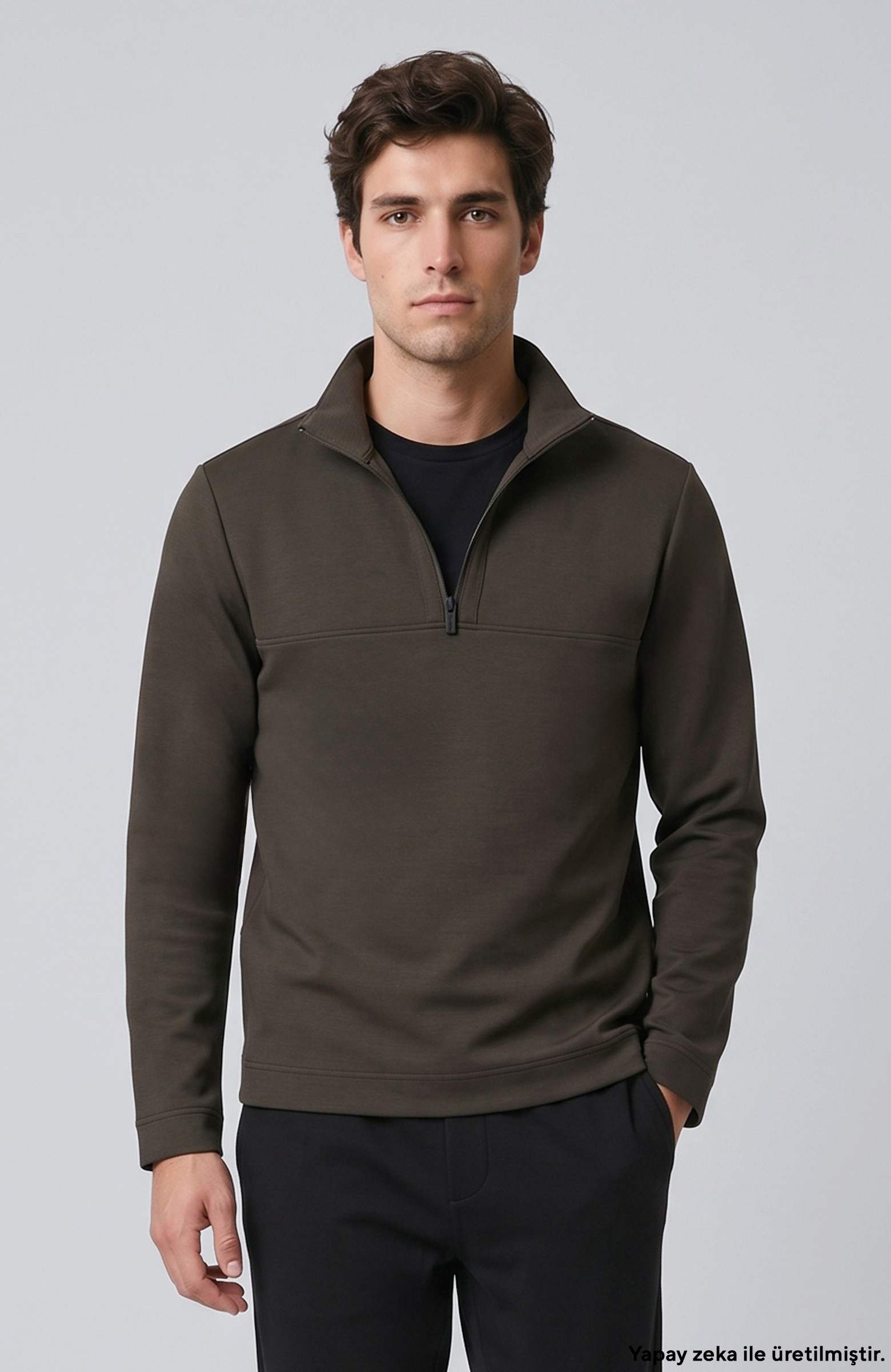Haki Modal Karışımlı Sweatshirt