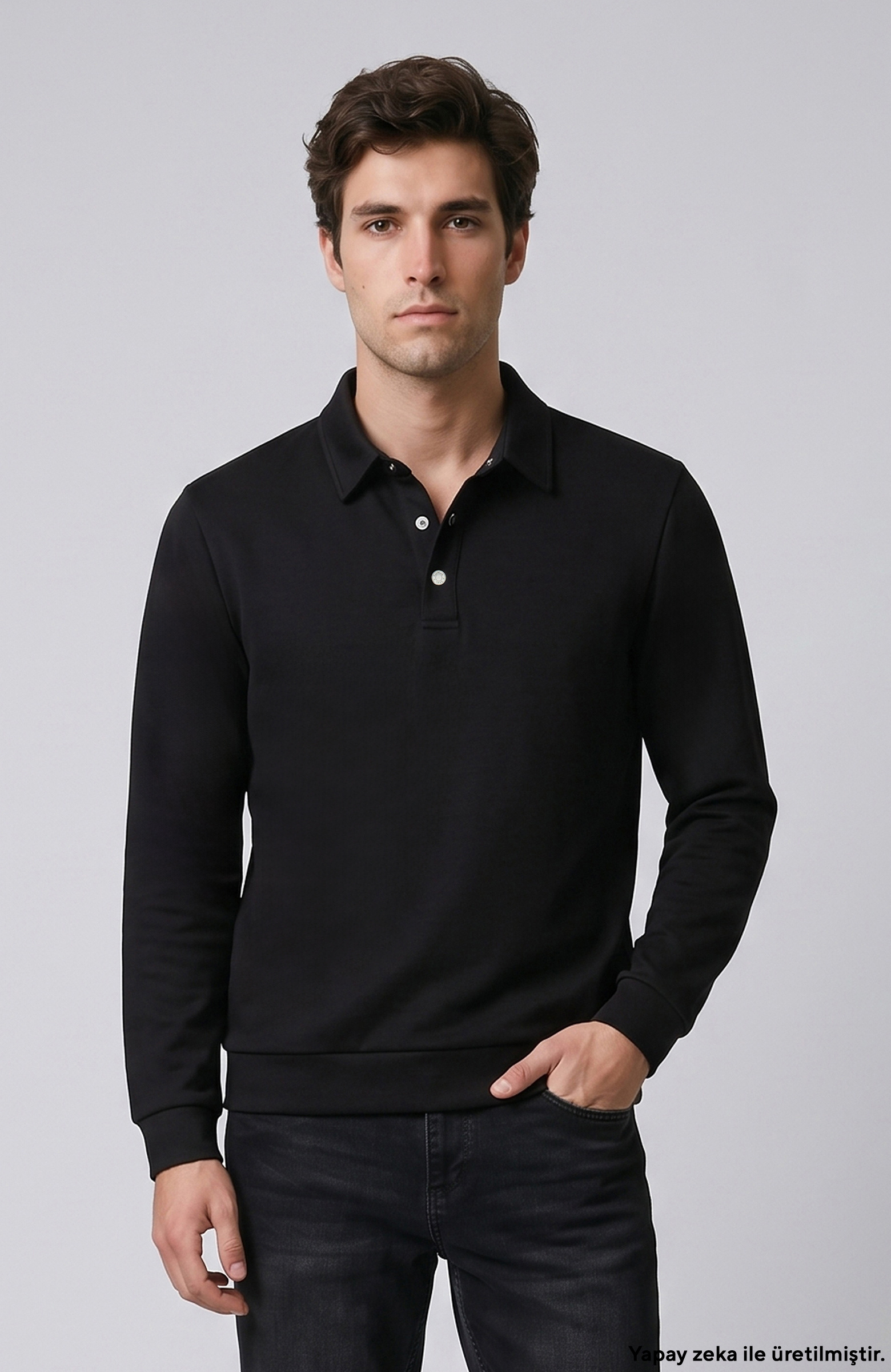 Siyah Modal Karışımlı Scuba Sweatshirt